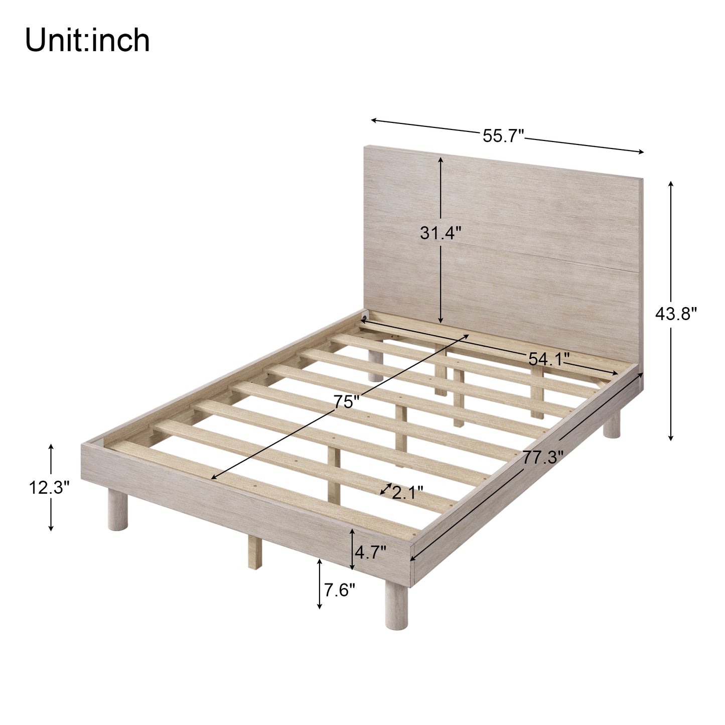 3 Pieces Modern Concise Style Bedroom Set Solid Wood Grain Platform Full Bed Frame + Nightstand +6-Drawer Dresser, Stone Gray
