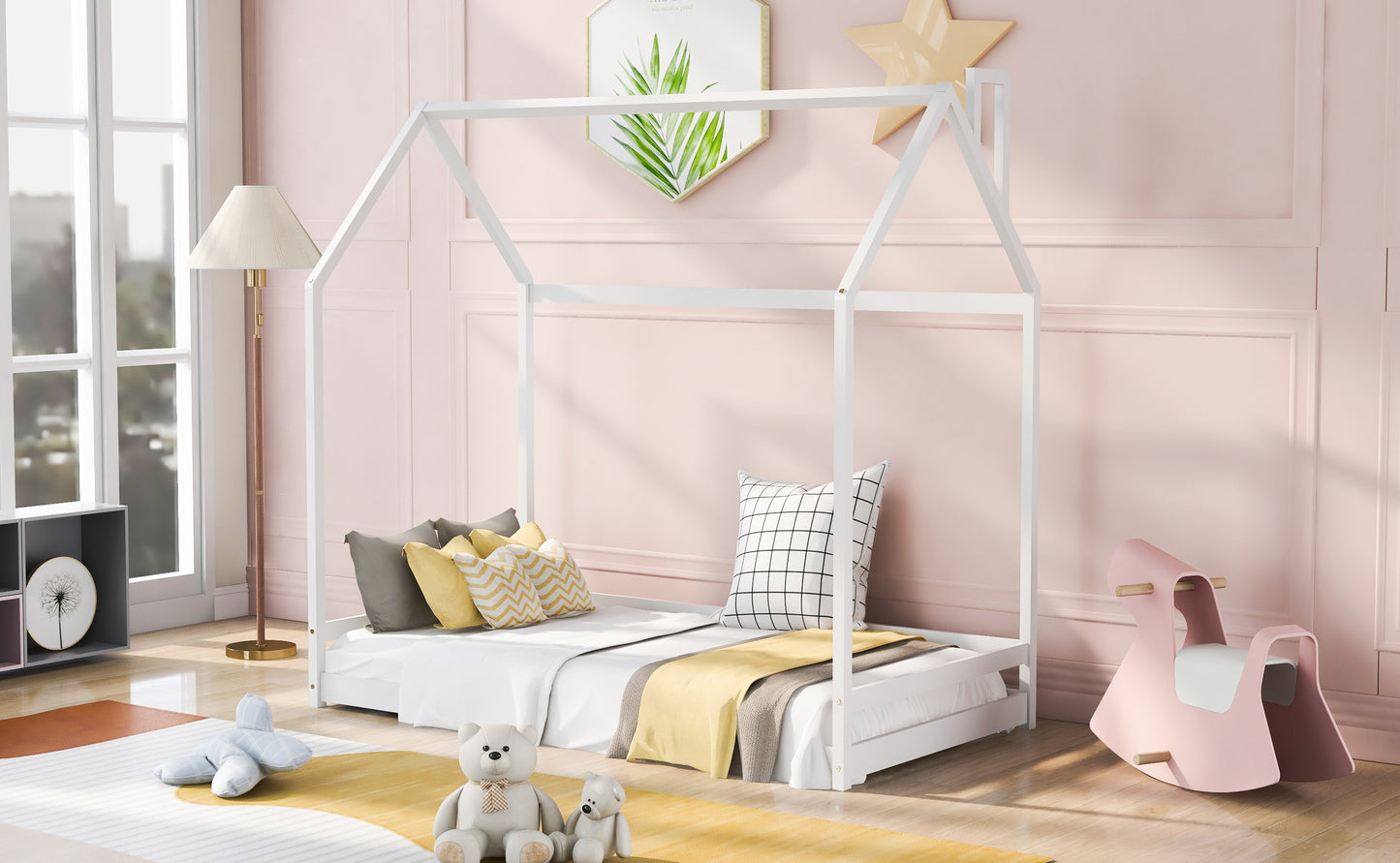 Twin Size House Bed Wood Bed, White(OLD SKU:WF281435AAK)