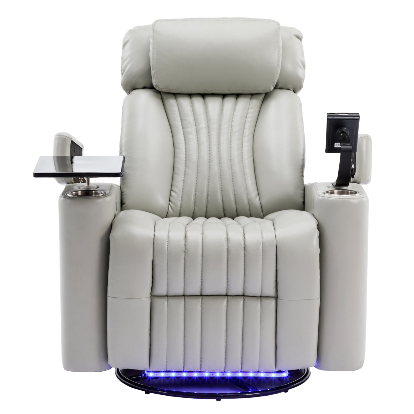 270° Power Swivel Recliner,Home Theater Seating With Hidden Arm Storage and  LED Light Strip,Cup Holder,360° Swivel Tray Table,and Cell Phone Holder,Soft Living Room Chair,Grey