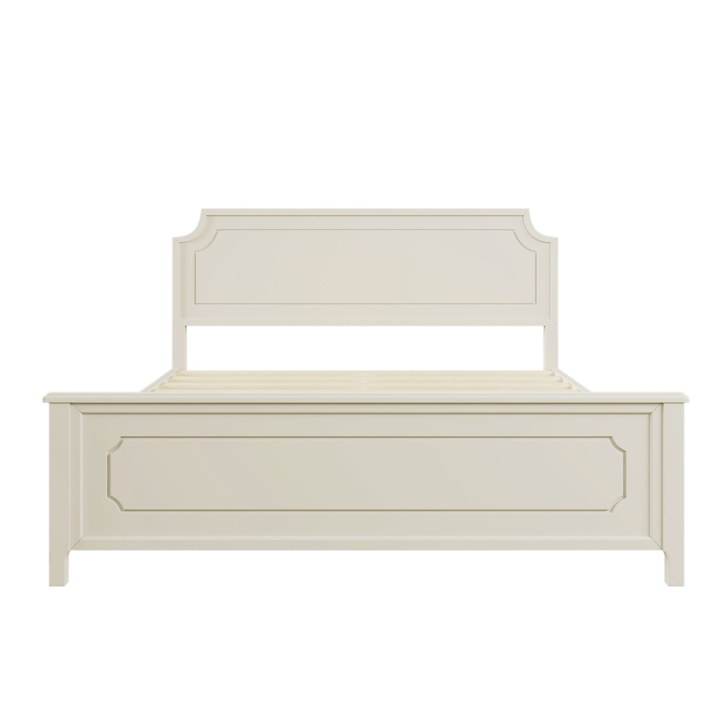 Milky White Solid Rubber Wood Platform Bed, King
