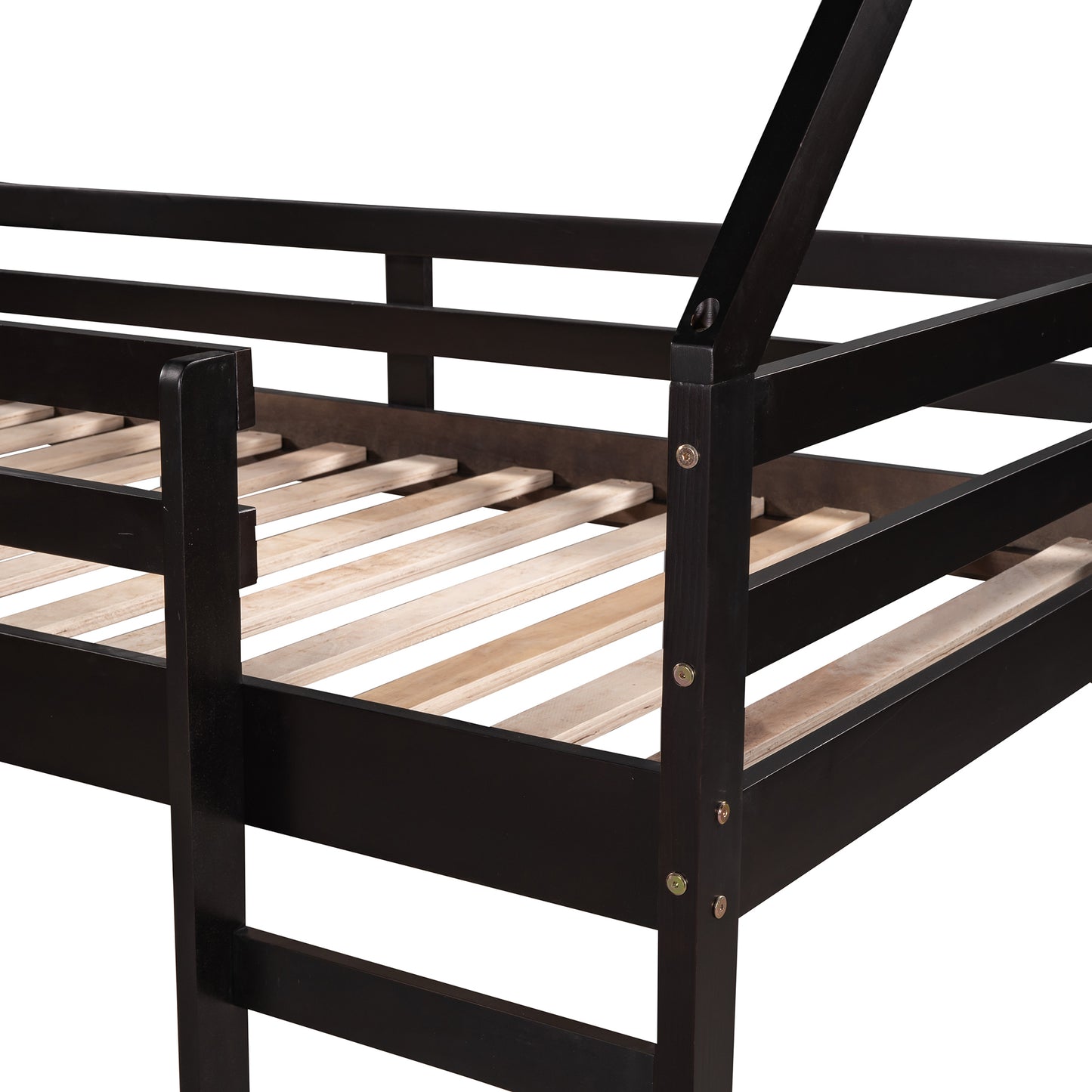 Twin Size Loft Bed with Slide, House Bed with Slide,Espresso(OLD SKU :WF281158AAP)