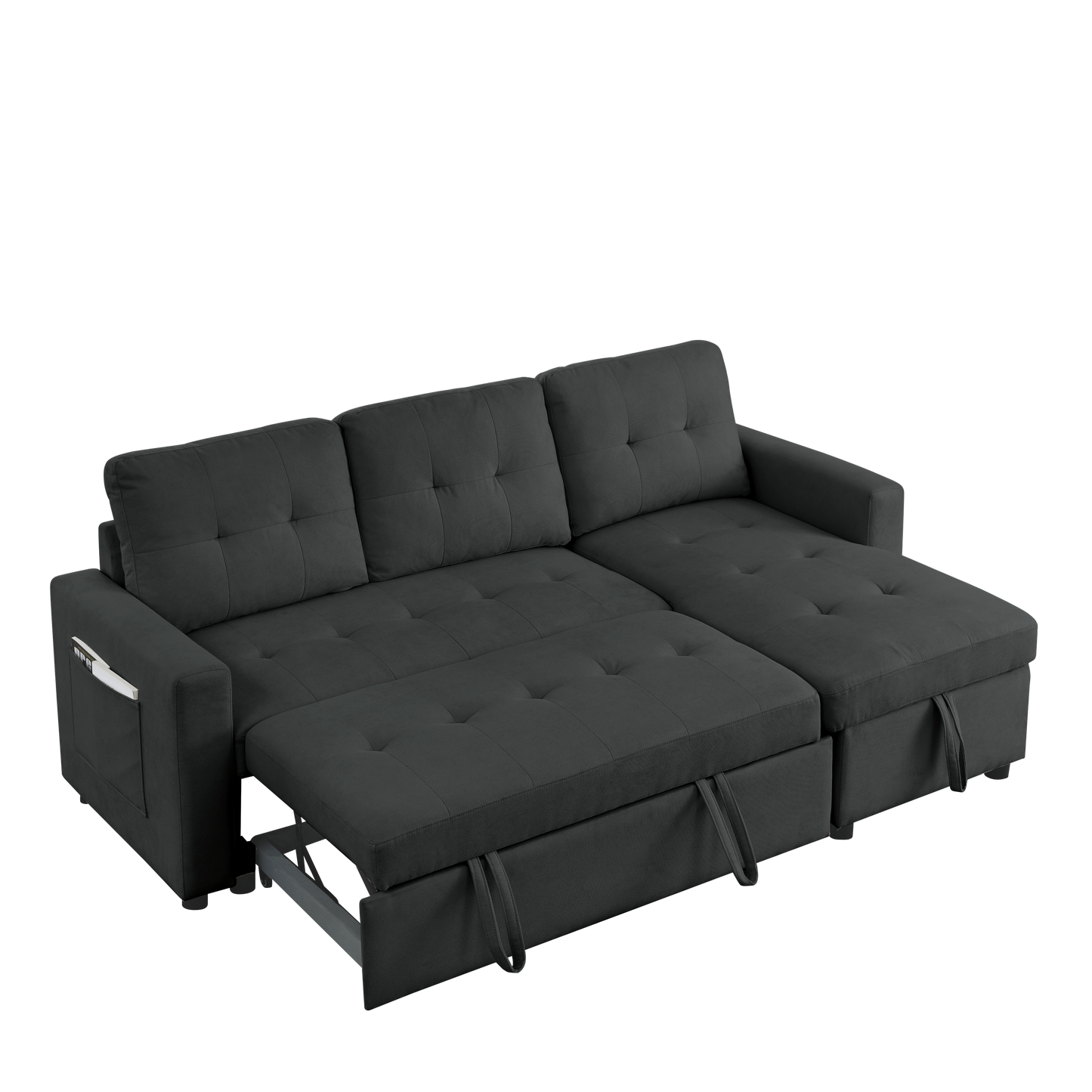 MH 78.5" Sleeper Sofa Bed Reversible Sectional Couch with Storage Chaise and Side storage bag for Small Space Living Room Furniture Set