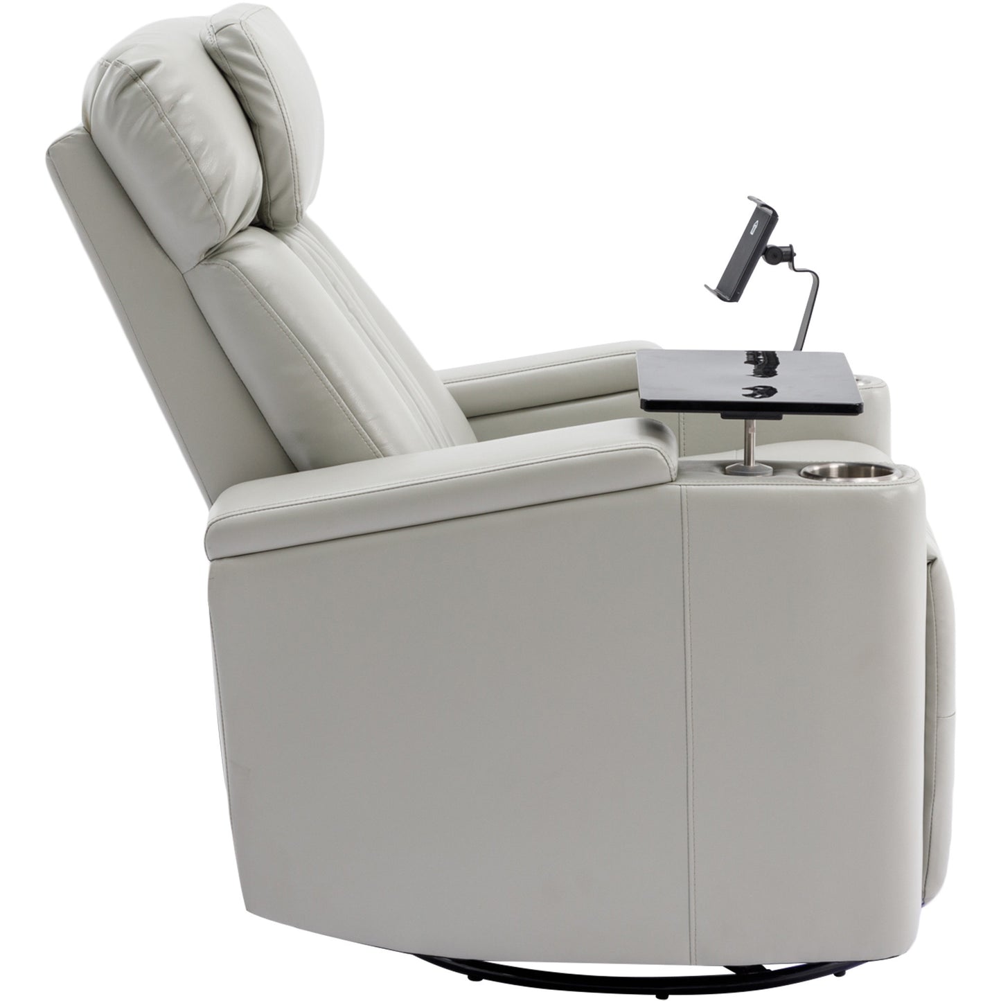 270° Power Swivel Recliner,Home Theater Seating With Hidden Arm Storage and  LED Light Strip,Cup Holder,360° Swivel Tray Table,and Cell Phone Holder,Soft Living Room Chair,Grey