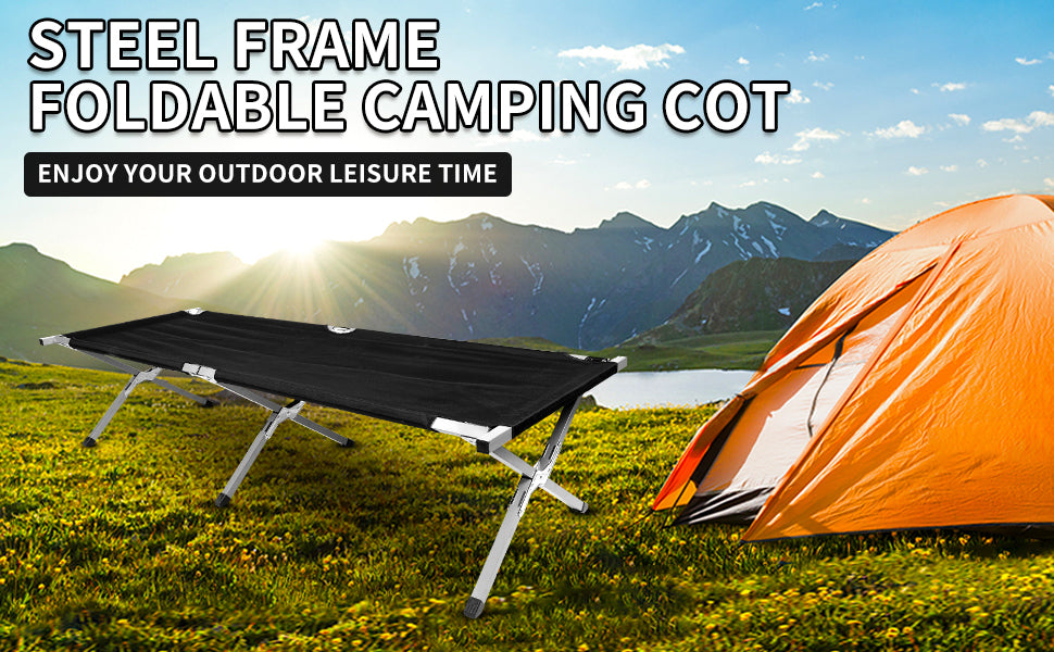 YSSOA Folding Camping Cot with Storage Bag for Adults, Portable and Lightweight Sleeping Bed for Outdoor Traveling, Hiking, Easy to Set up (Color: Black)