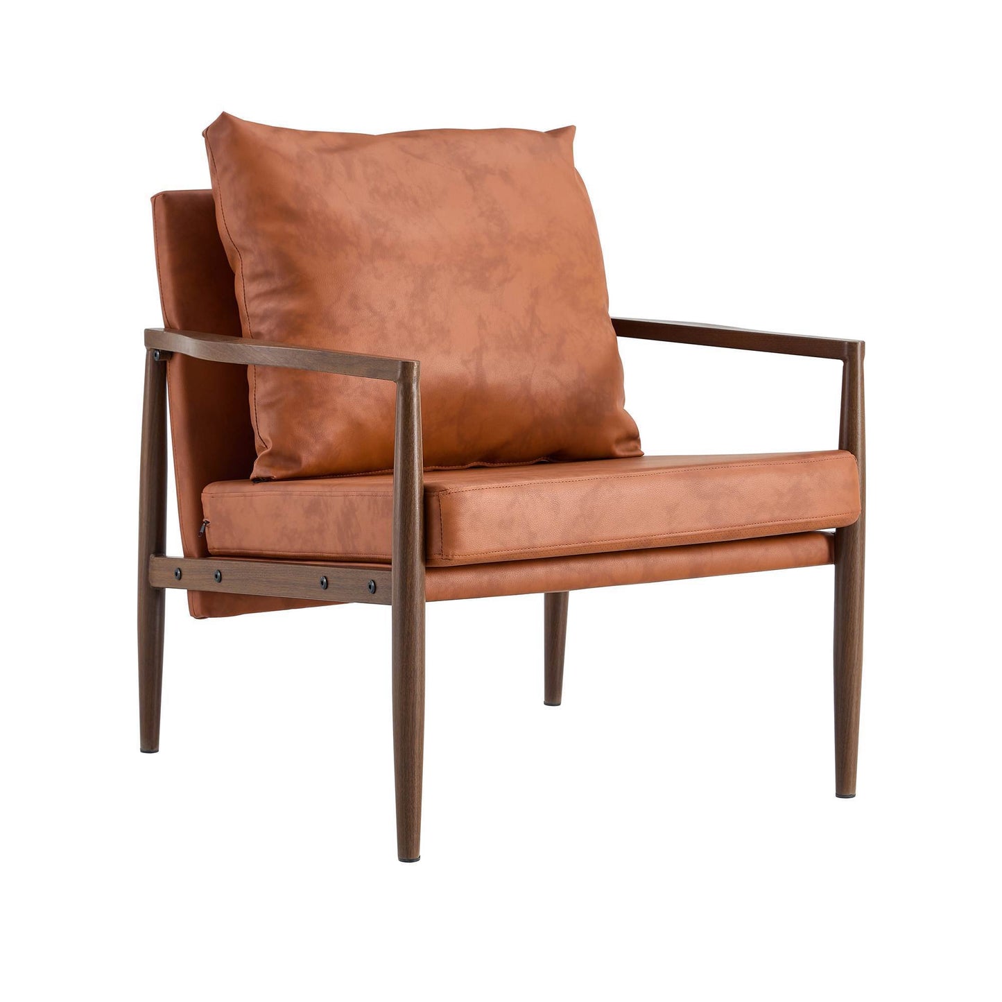 PU Leather Accent Arm Chair Mid Century Modern Upholstered Armchair with Imitation solid wood Walnut color Metal Frame Extra-Thick Padded Backrest and Seat Cushion Sofa Chairs for Living Room SF-010