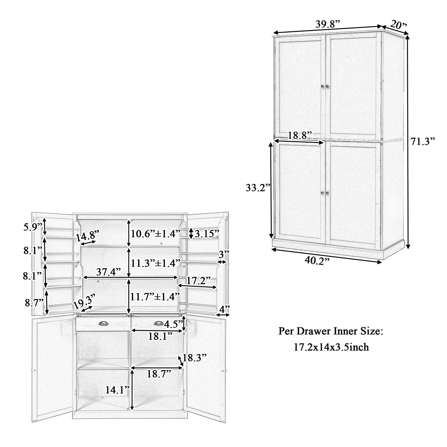 [Assembly Video Provided]TOPMAX 40.2x20x71.3inch High Freestanding Kitchen Pantry Large Cupboard Storage Cabinet with 2 Drawers, 2 Adjustable Shelves, 8 Door Shelves for Kitchen, Dining Room,Cream