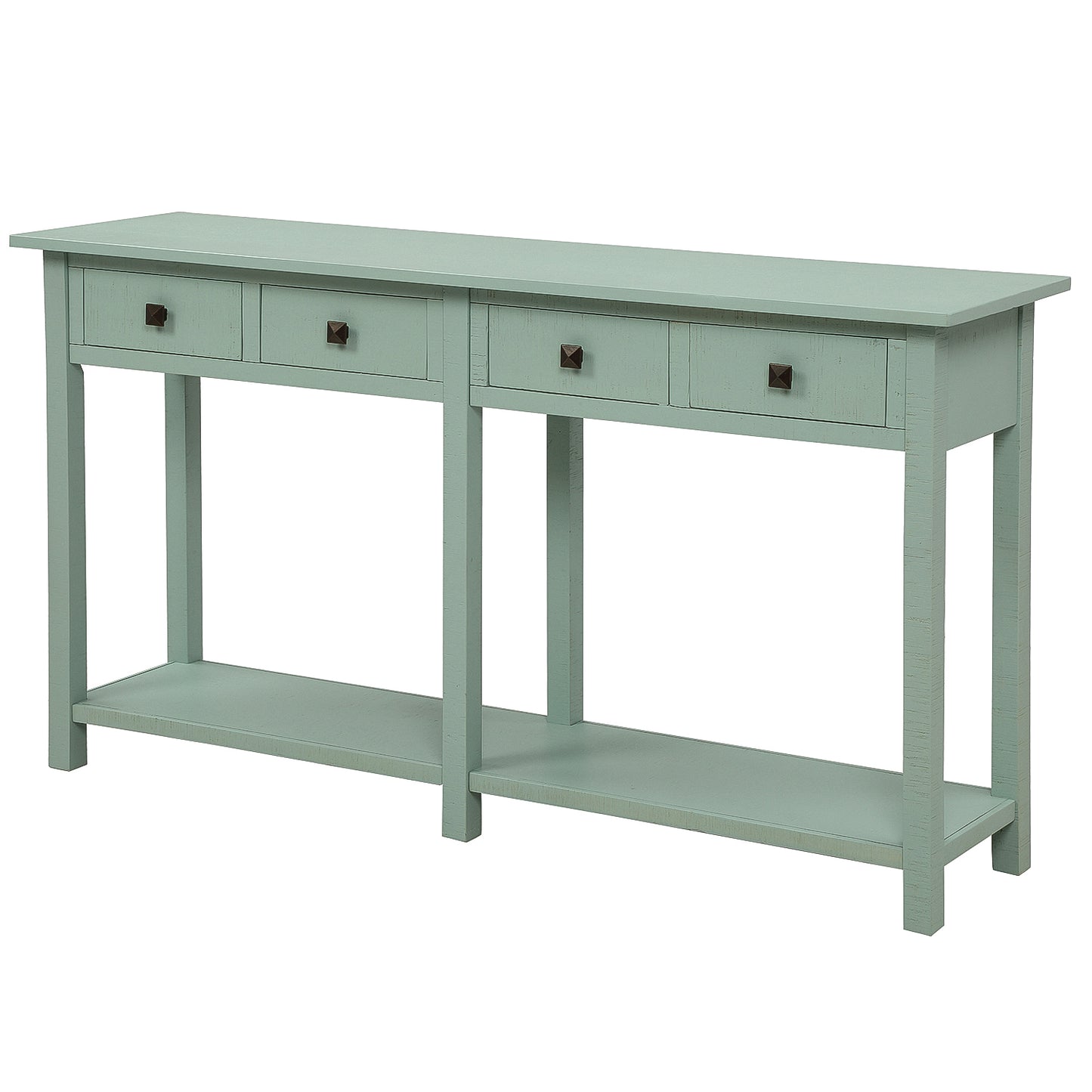 TREXM Rustic Brushed Texture Entryway Table Console Table with Drawers and Bottom Shelf for Living Room (Tiffany Blue)