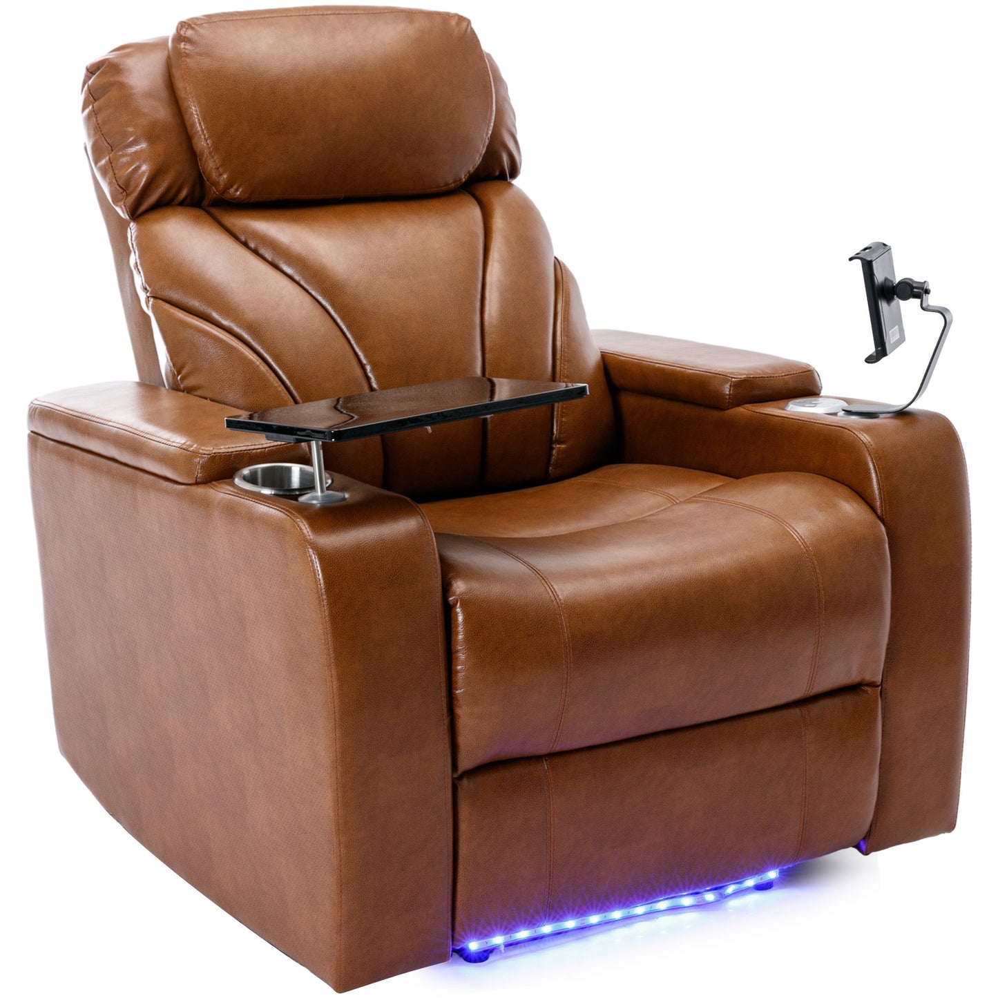 Power Motion Recliner with USB Charging Port and Hidden Arm Storage, Home Theater Seating with Convenient Cup Holder Design ,and stereo(Light  Brown)