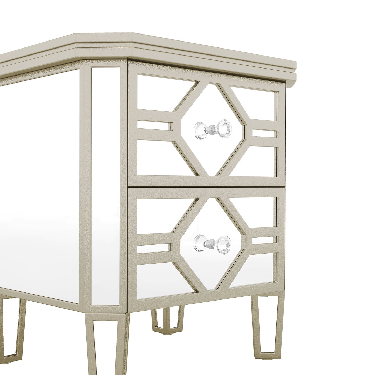 Elegant Mirrored 2-Drawer Side Table with Golden Lines for Living Room, Hallway, Entryway