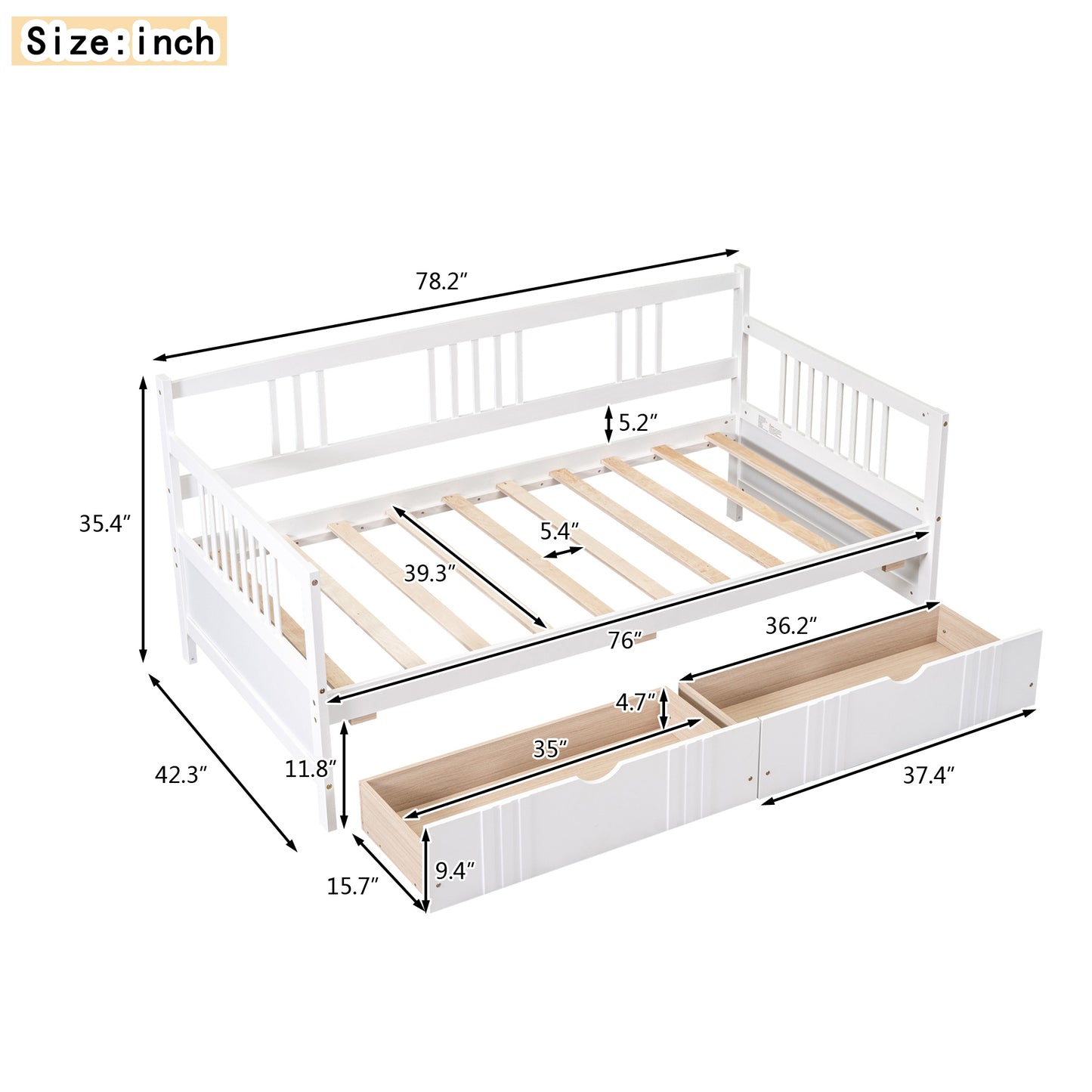 Twin Size Daybed Wood Bed with Two Drawers,White(OLD SKU:LP000057AAK)