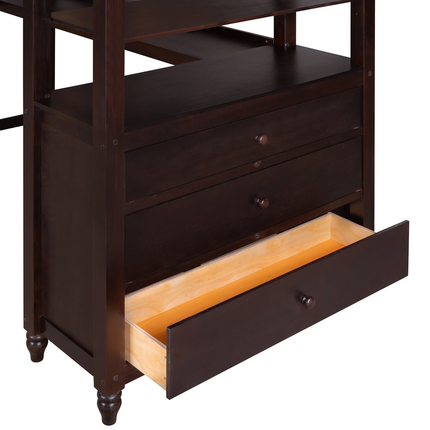 Twin size Loft Bed with Drawers and Desk, Wooden Loft Bed with Shelves - Espresso(OLD SKU: LP000530AAP)