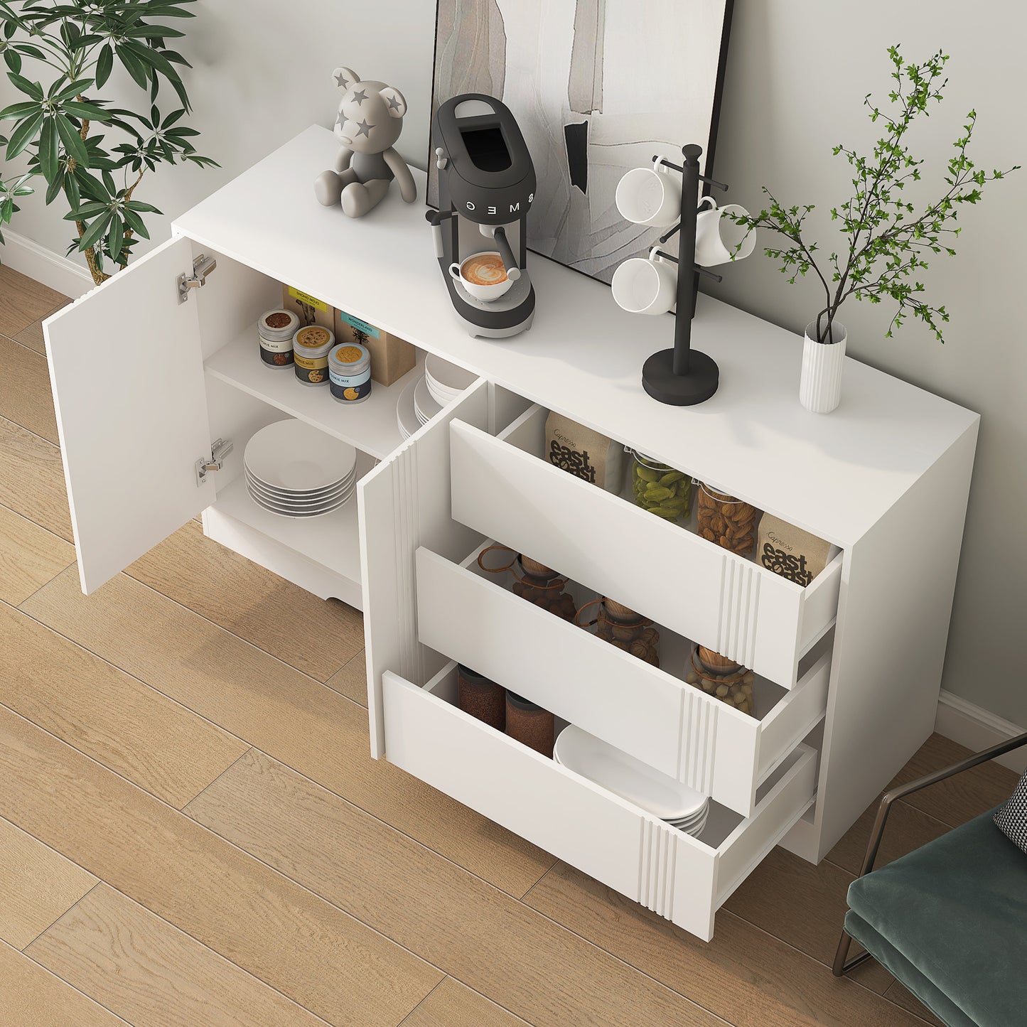 Sideboard Buffet Cabinet with Storage, Modern Kitchen Buffet Storage Cabinet with Drawer and Doors,  Large Coffee Bar with Adjustable Shelves for Kitchen