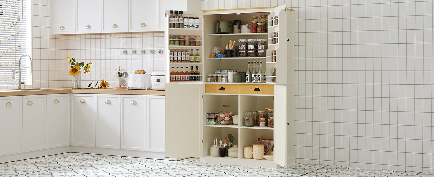 [Assembly Video Provided]TOPMAX 40.2x20x71.3inch High Freestanding Kitchen Pantry Large Cupboard Storage Cabinet with 2 Drawers, 2 Adjustable Shelves, 8 Door Shelves for Kitchen, Dining Room,Cream