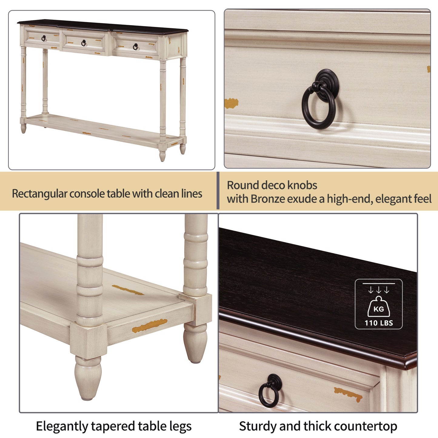 TREXM Console Table Sofa Table with Drawers for Entryway with Projecting Drawers and Long Shelf (Beige, OLD SKU: WF189574AAD)