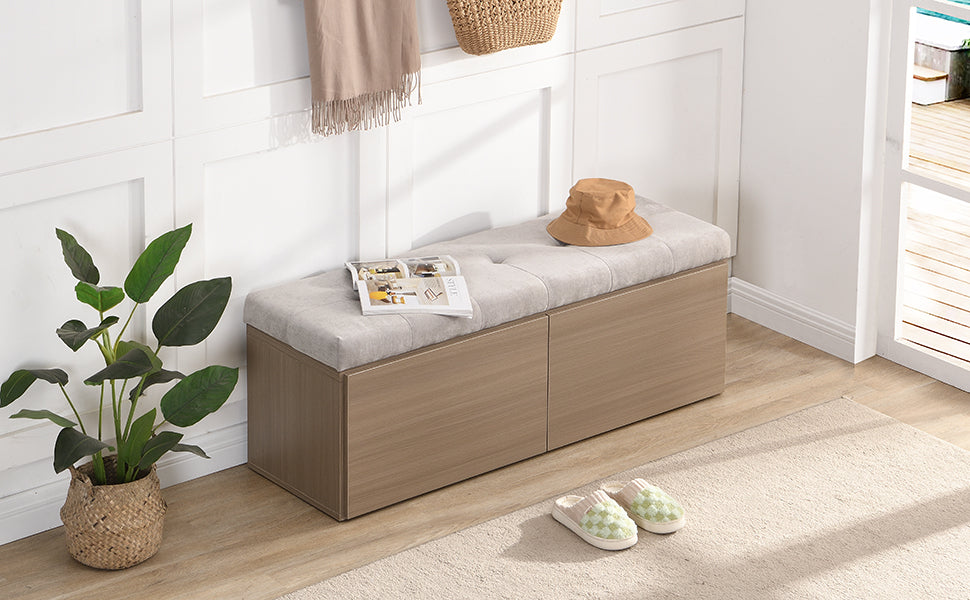 49" Shoe Storage Bench Entryway Shoe Cabinet Storage Ottoman with Padded Seat Cushion and Double Doors for Entryway, Hallway and Bedroom, Light Grey
