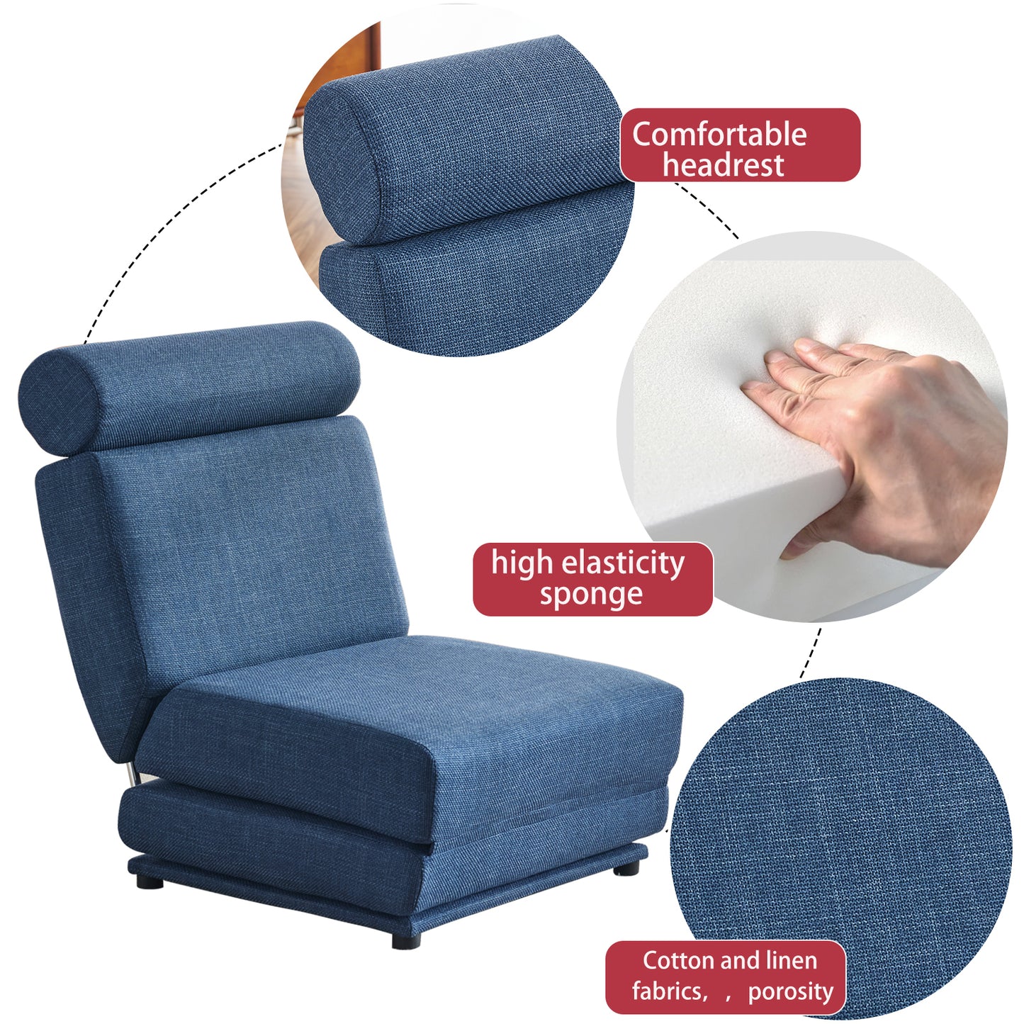 Single Sofa Chair Foldable Single Sofa Bed with Pillow,Portable Foldable Sofa Bed,Leisure Sofa Chair,Easy to Store,Made of Breathable and Wearable Linen