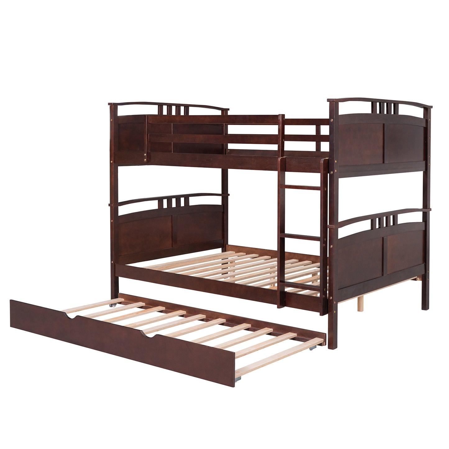 Full-Over-Full Bunk Bed with Twin size Trundle , Separable Bunk Bed for Bedroom - Espresso