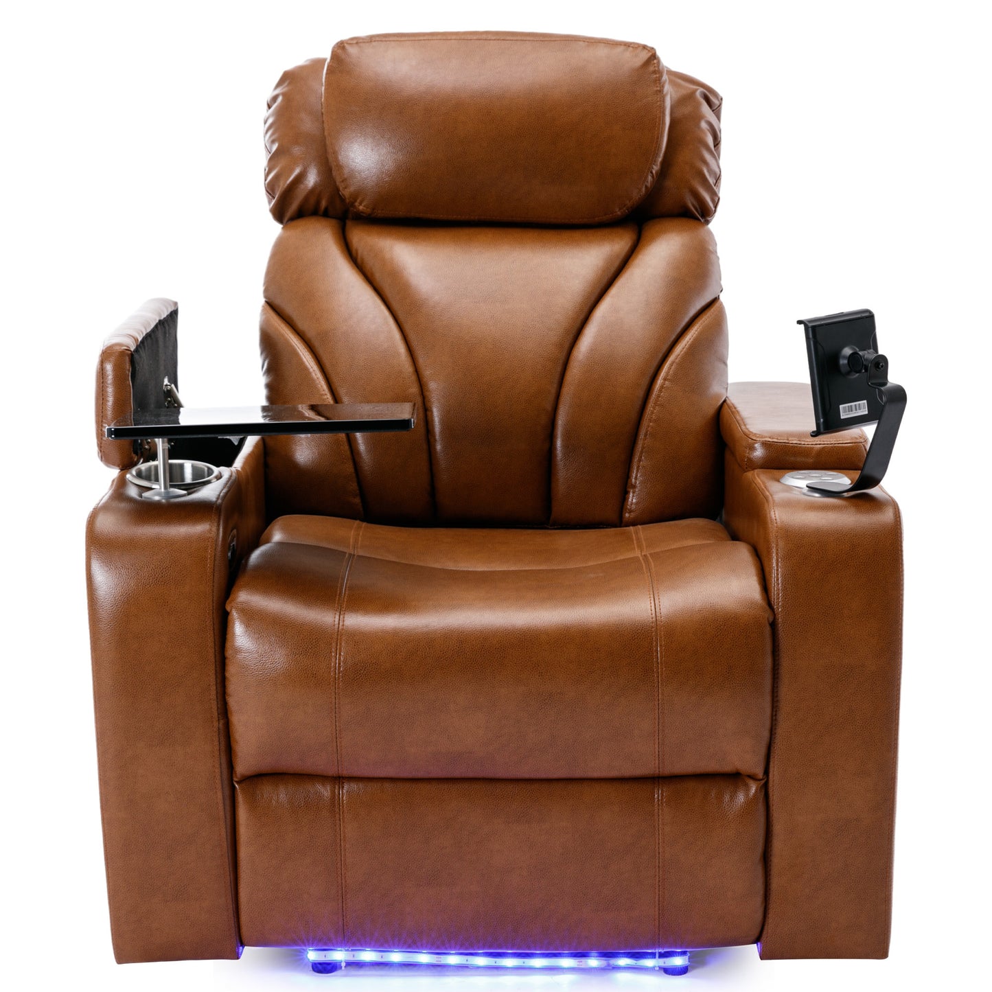 Power Motion Recliner with USB Charging Port and Hidden Arm Storage, Home Theater Seating with Convenient Cup Holder Design ,and stereo(Light  Brown)