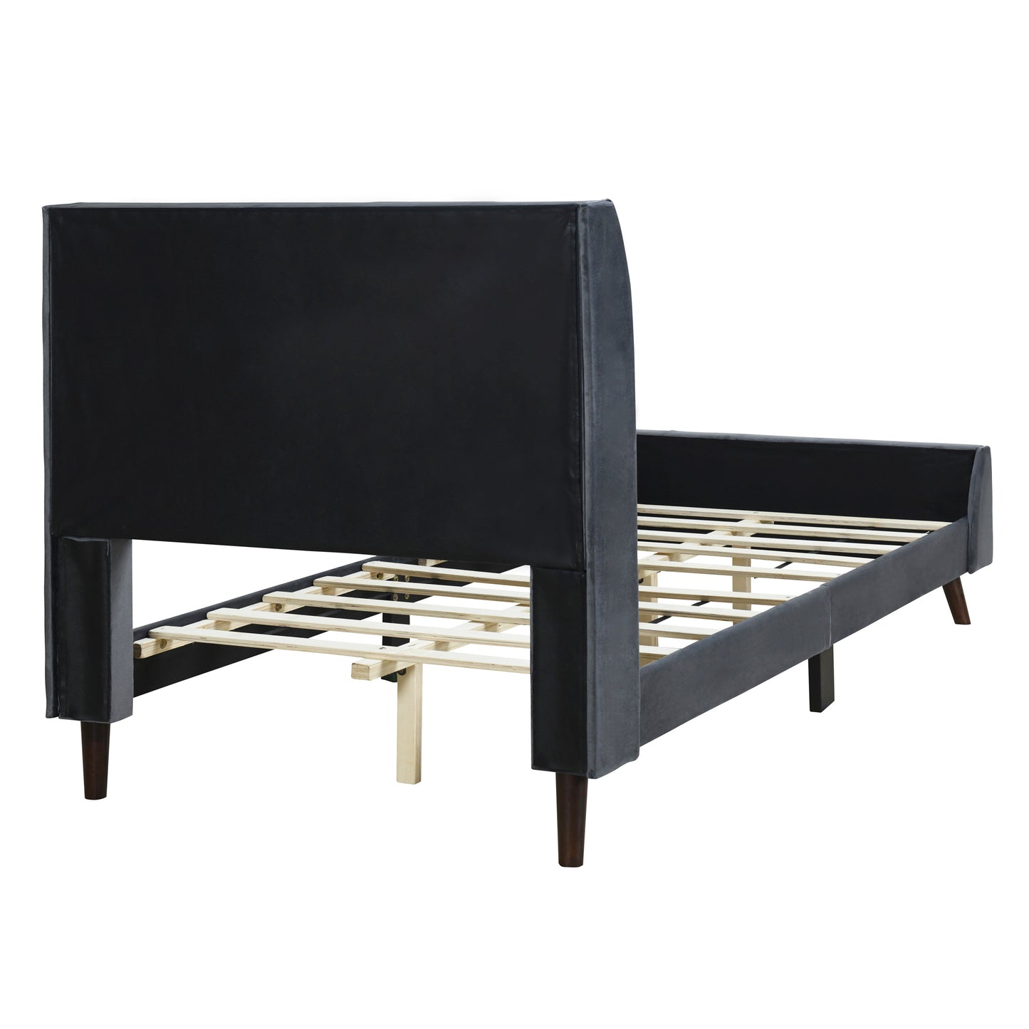 Twin Size Upholstered Platform Bed, Velvet, Gray