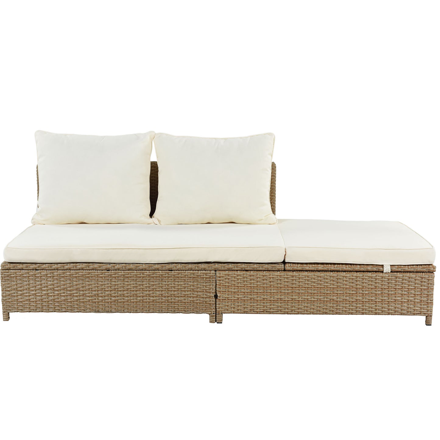 TOPMAX Patio 3-Piece Rattan Sofa Set All Weather PE Wicker Sectional Set with Adjustable Chaise Lounge Frame and Tempered Glass Table, Natural Brown