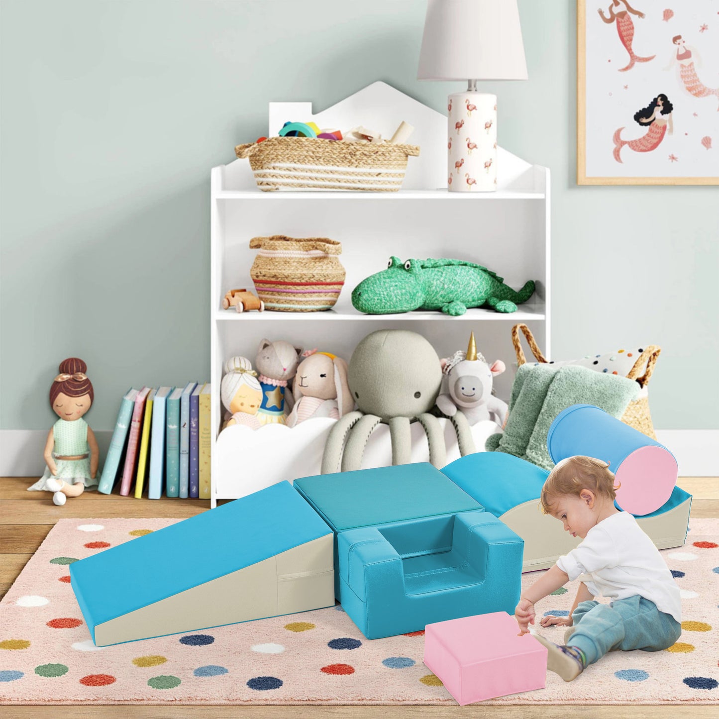 Colorful Soft Climb and Crawl Foam Playset 6 in 1, Soft Play Equipment Climb and Crawl Playground for Kids,Kids Crawling and Climbing Indoor Active Play Structure