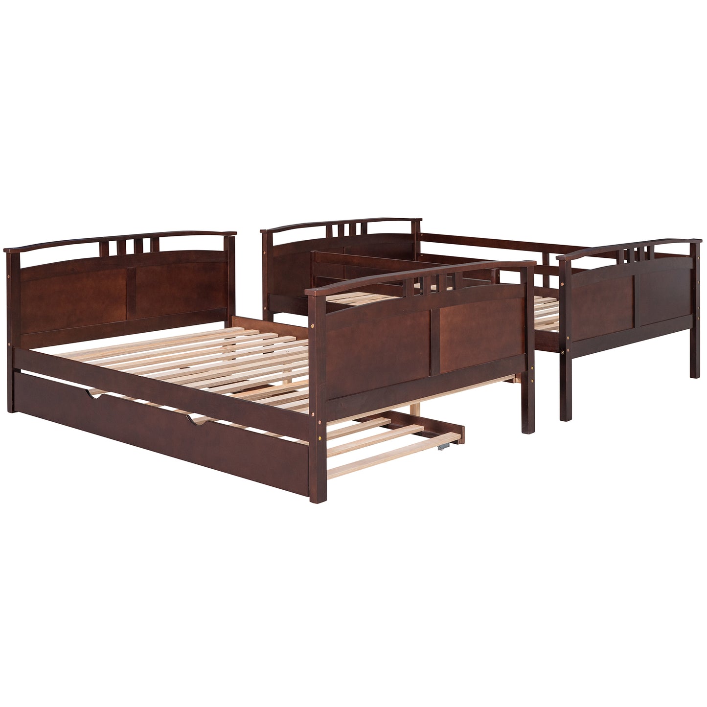 Full-Over-Full Bunk Bed with Twin size Trundle , Separable Bunk Bed for Bedroom - Espresso