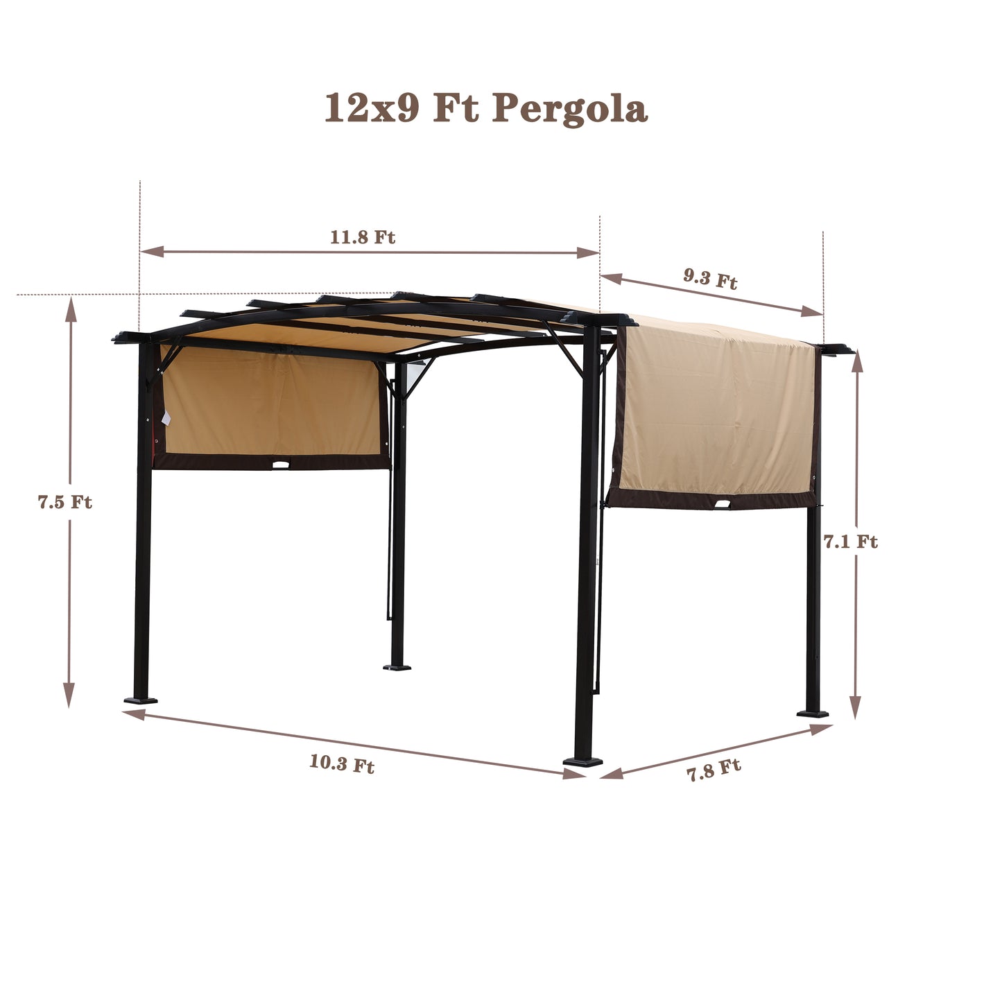12 x 9 Ft Outdoor Pergola Patio Gazebo,Retractable Shade Canopy,Steel  Frame Grape Gazebo,Sunshelter Pergola for Gardens,Terraces,Backyard-Beige Same as W419S00017