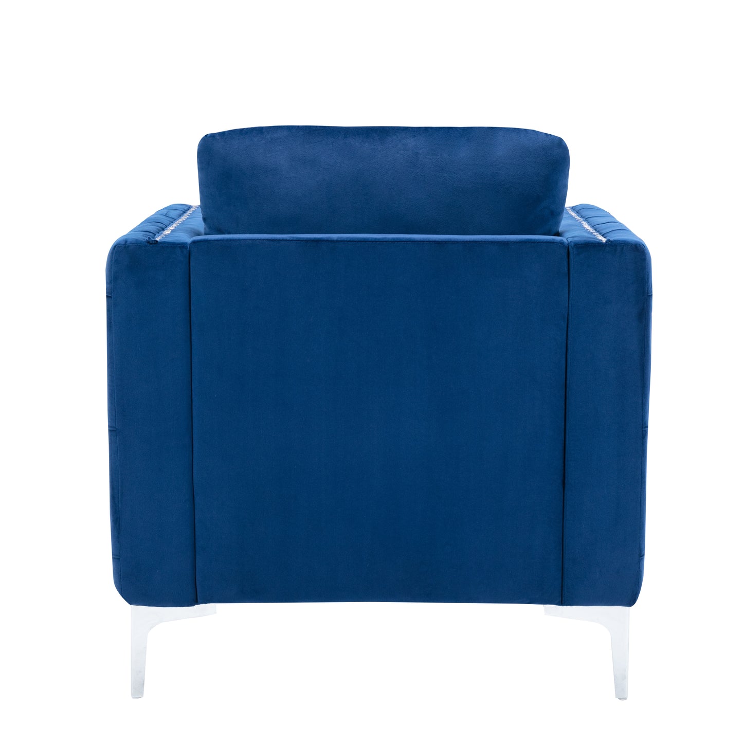Modern Velvet Armchair Tufted Button Accent Chair Club Chair with Steel Legs for Living Room Bedroom,Navy