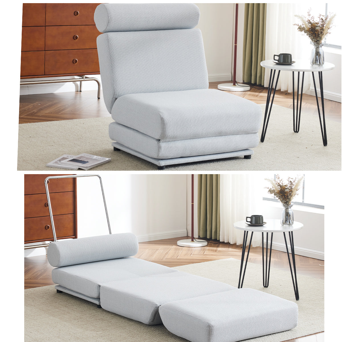 Single Sofa Chair Foldable Single Sofa Bed with Pillow,Portable Foldable Sofa Bed,Leisure Sofa Chair,Easy to Store,Made of Breathable and Wearable Linen