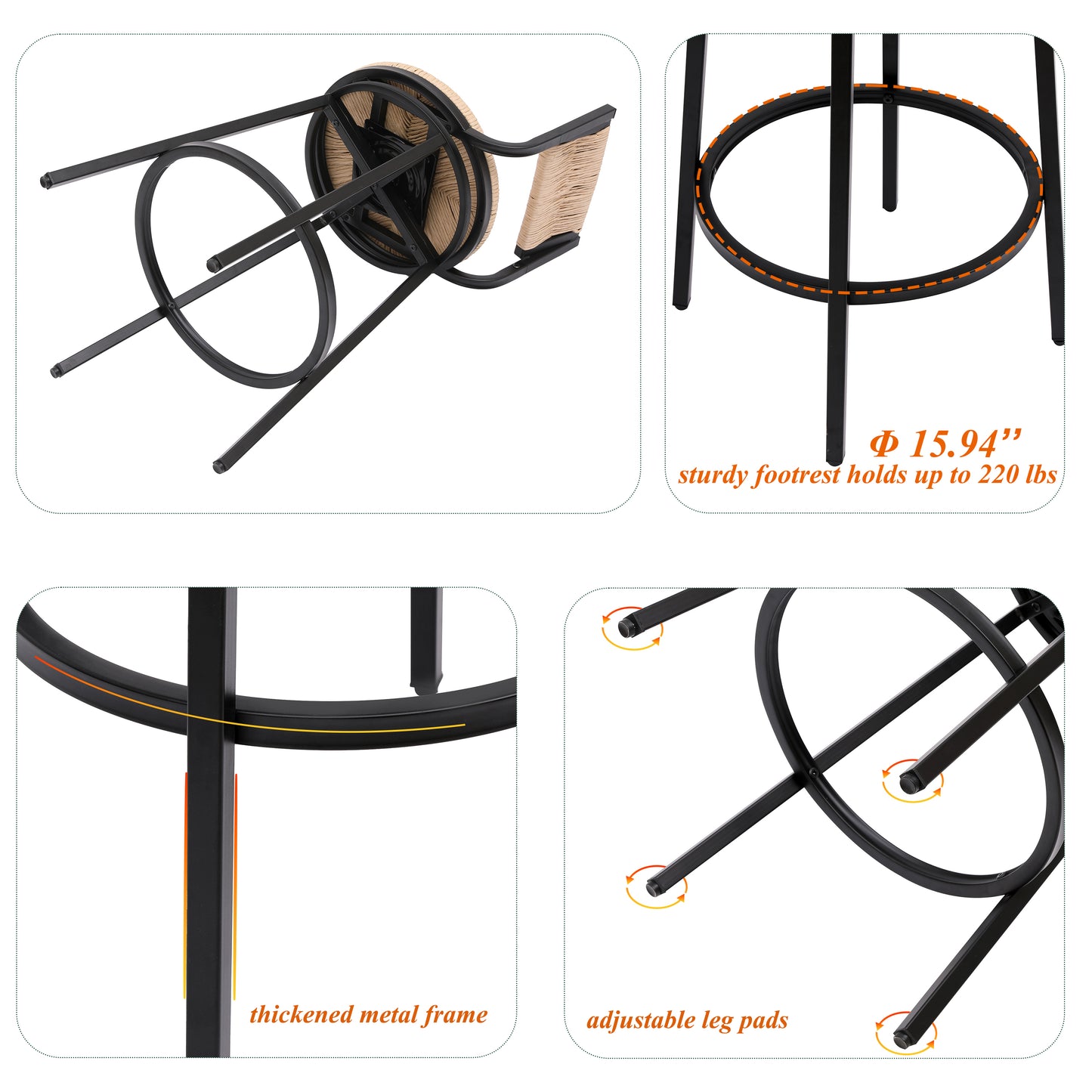 Honey Swivel Bar Stools Paper Rope Handwoven Barstools with Back Set of 2 Rustic Round Counter Chairs for Dining Room, Kitchen Island (Honey)