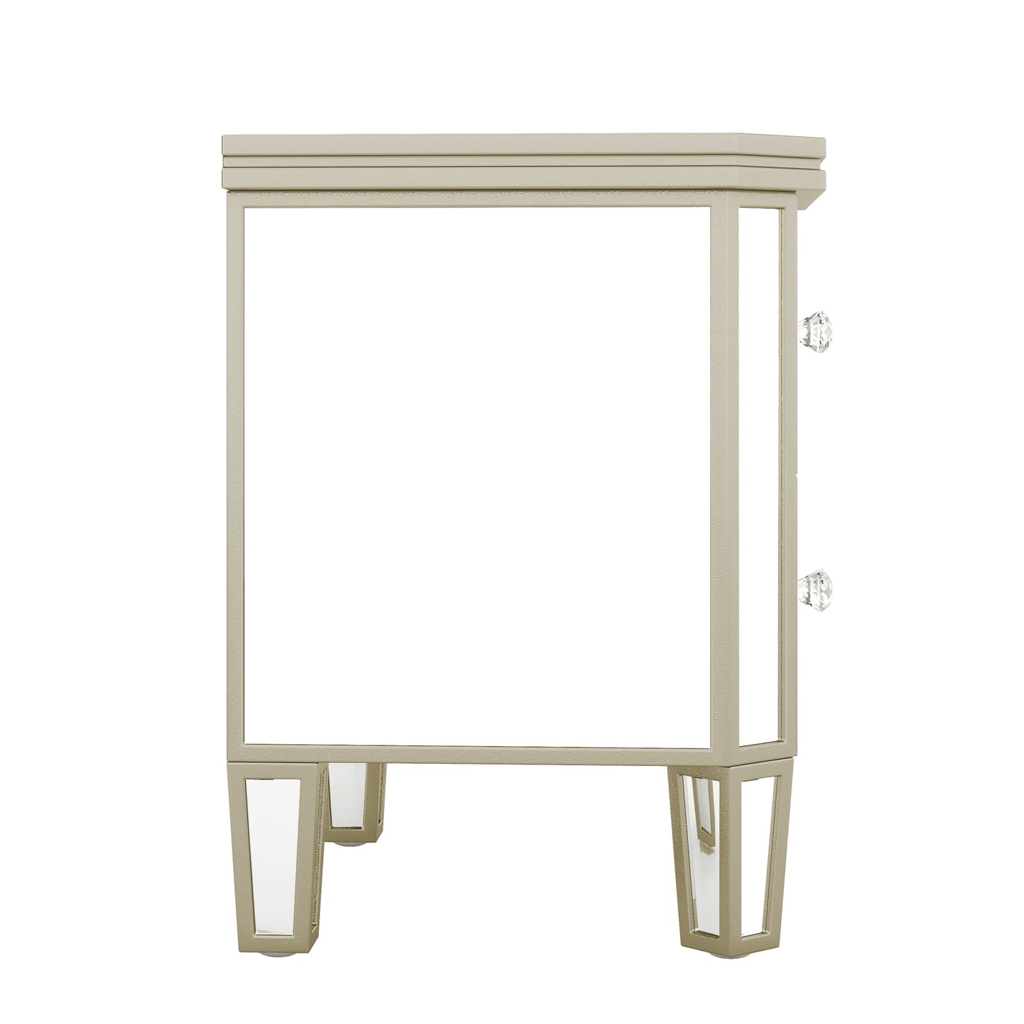 Elegant Mirrored 2-Drawer Side Table with Golden Lines for Living Room, Hallway, Entryway