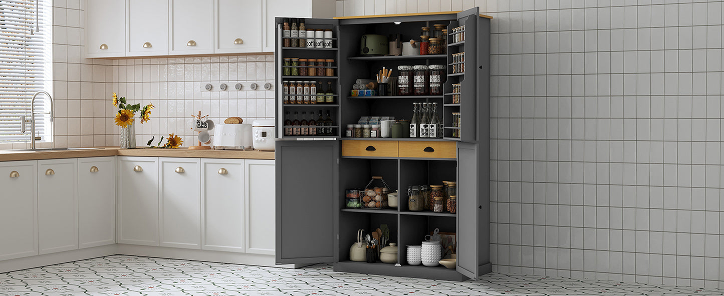 [Assembly Video Provided]TOPMAX 40.2x20x71.3inch High Freestanding Kitchen Pantry Large Cupboard Storage Cabinet with 2 Drawers, 2 Adjustable Shelves, 8 Door Shelves for Kitchen, Dining Room,Gray