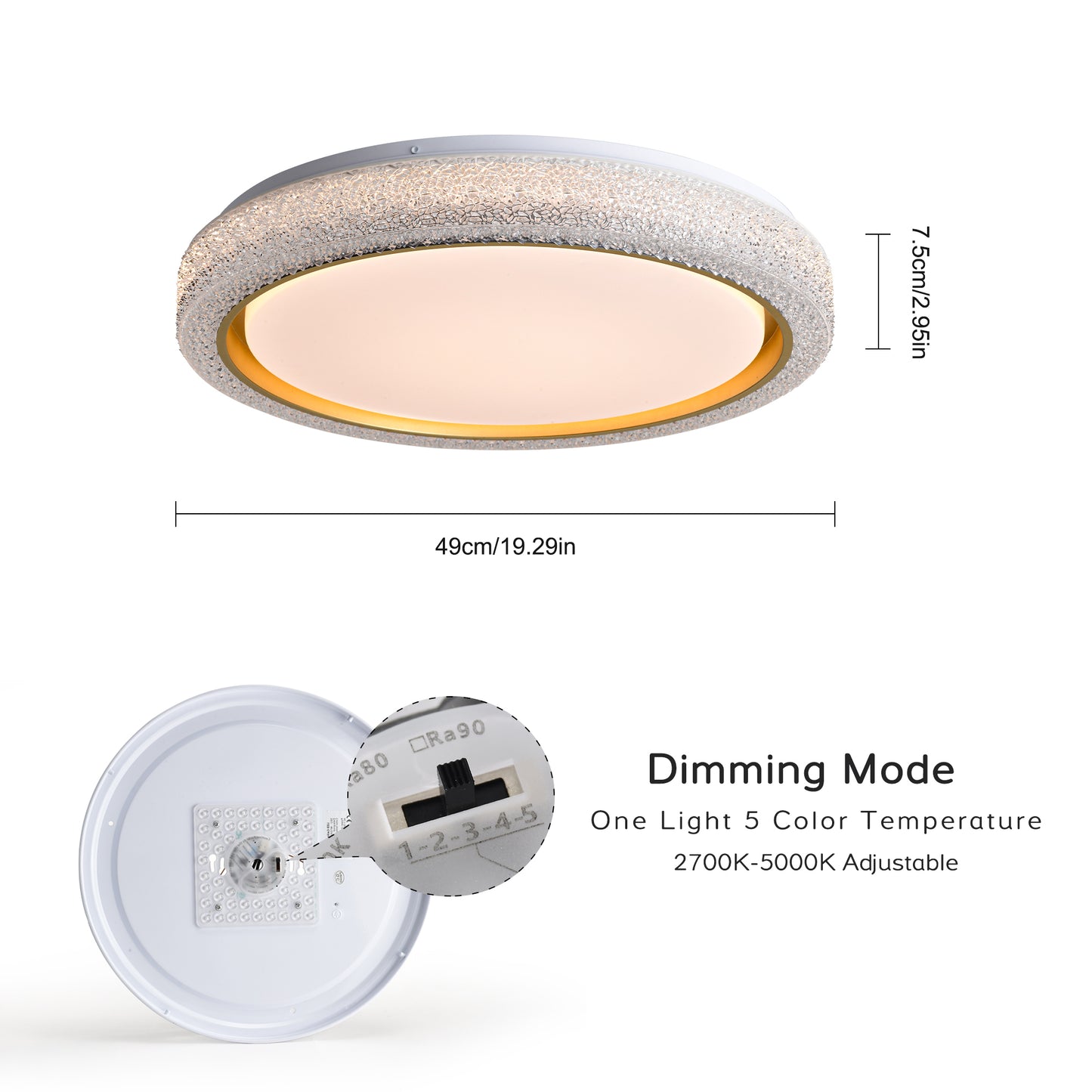 LED Flush Mount Ceiling Light Fixture, 19.69in 36W,3600LM, 5 CCT Colors 2700K 3000K 3500K 4000K 5000K, Dimmable  Modern Flush Mount Light Fixture for Bedroom Bathroom Hallway