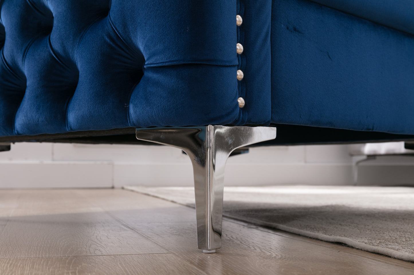 Modern Velvet Armchair Tufted Button Accent Chair Club Chair with Steel Legs for Living Room Bedroom,Navy