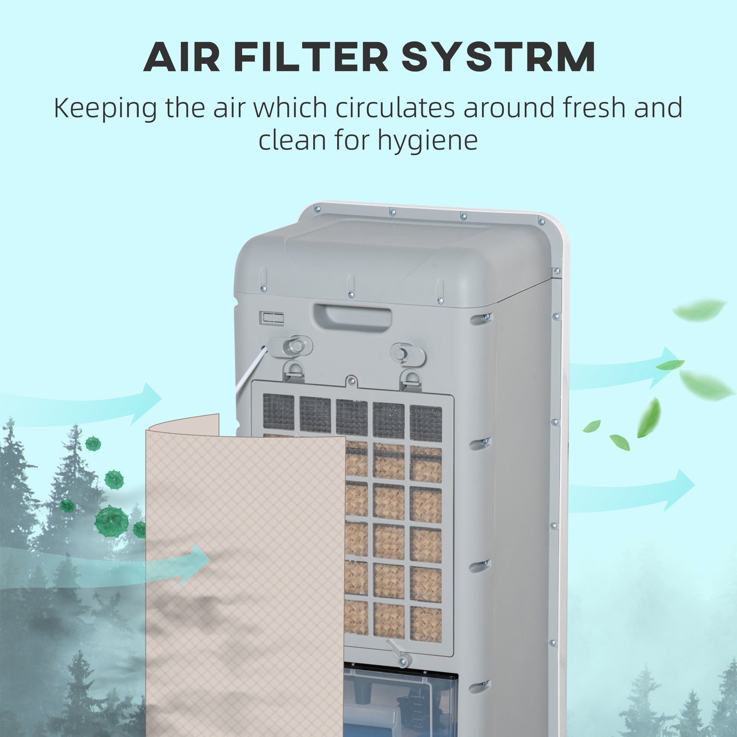 HOMCOM 32" Mobile Evaporative Air Cooler, 3-In-1 Ice Cooling Fan Water Conditioner Humidifier Unit with Remote, Timer, Oscillating, LED Display, 3.2gal Water Tank for Home Office, Bedroom, White