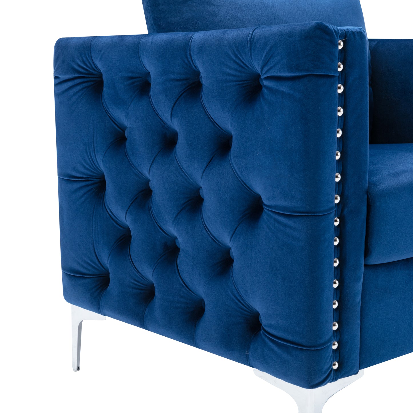 Modern Velvet Armchair Tufted Button Accent Chair Club Chair with Steel Legs for Living Room Bedroom,Navy