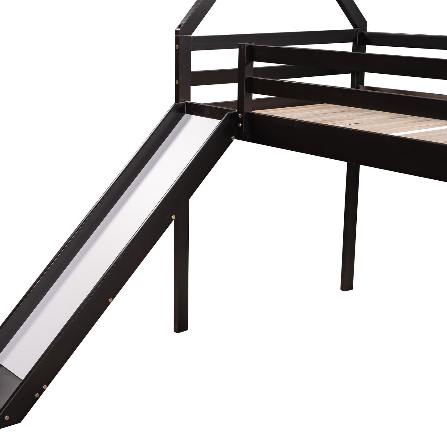 Twin Size Loft Bed with Slide, House Bed with Slide,Espresso(OLD SKU :WF281158AAP)