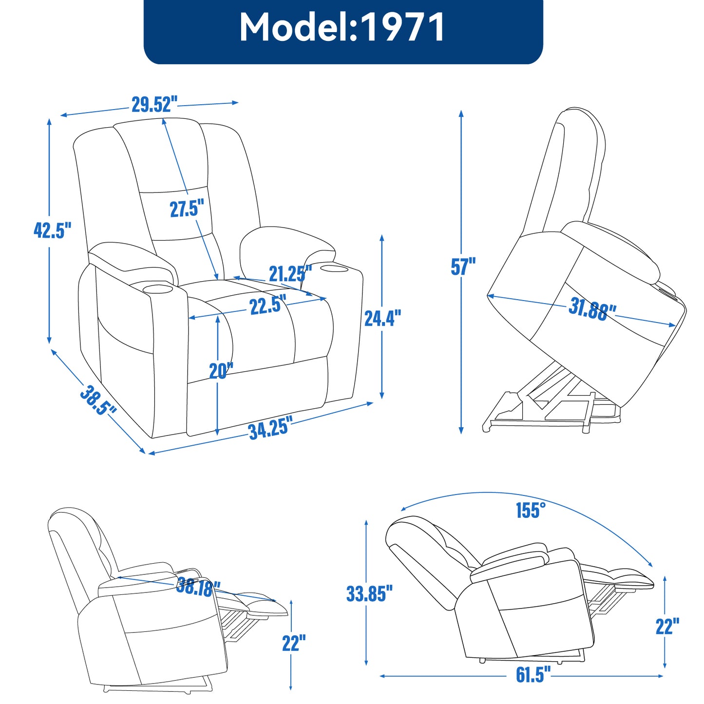 EMON'S Large Power Lift Recliner Chair with Massage and Heat for Elderly, Overstuffed Wide Recliners, Heavy Duty Motion Mechanism with USB and Type C Ports, 2 Steel Cup Holders, Brown