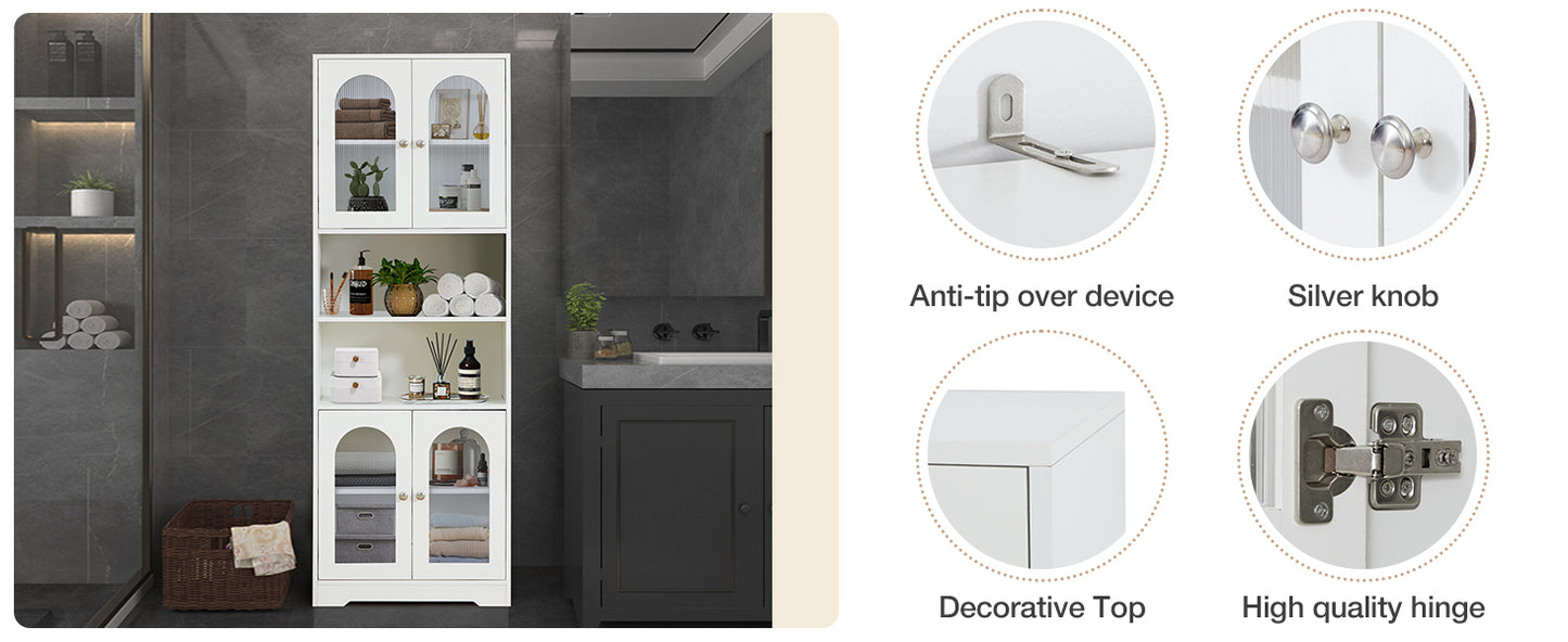 67" Tall Bathroom Storage Cabinet with Doors and Shelves, Towel Cabinet for Bathroom Freestanding, Linen Cabinet for Bathroom Storage 6 Tier, White Kitchen Pantry Cabinet Wood