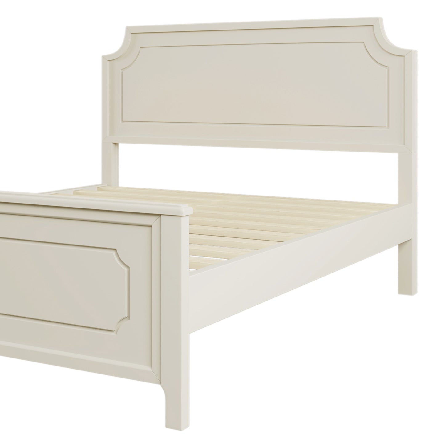 Milky White Solid Rubber Wood Platform Bed, Queen