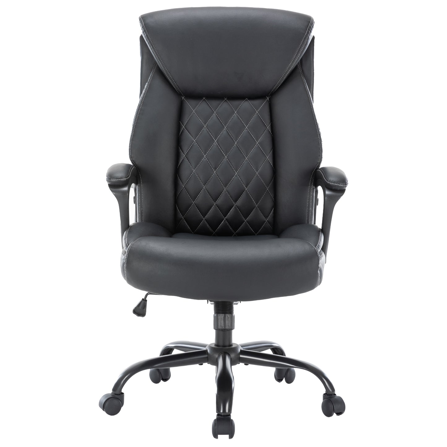 Computer Chair-Office Chair-Executive Office Chair with Fixed Armrests-Ergonomic Office Desk Chair High Back-Computer Chair with Wheels-Leather Office Chair Black with Paded Armrests