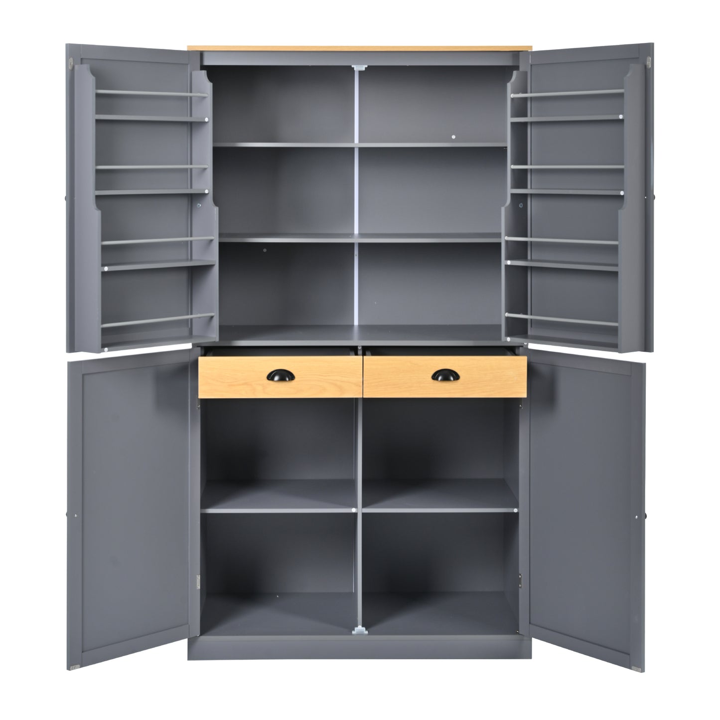 [Assembly Video Provided]TOPMAX 40.2x20x71.3inch High Freestanding Kitchen Pantry Large Cupboard Storage Cabinet with 2 Drawers, 2 Adjustable Shelves, 8 Door Shelves for Kitchen, Dining Room,Gray