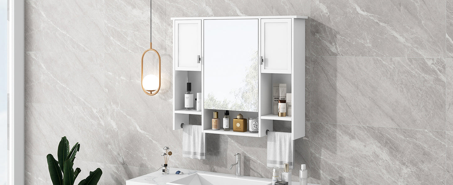 35'' x 28'' Modern Wall Mounted Bathroom Storage Cabinet, Bathroom Wall Cabinet with Mirror, Medicine Cabinet with Towels Bar