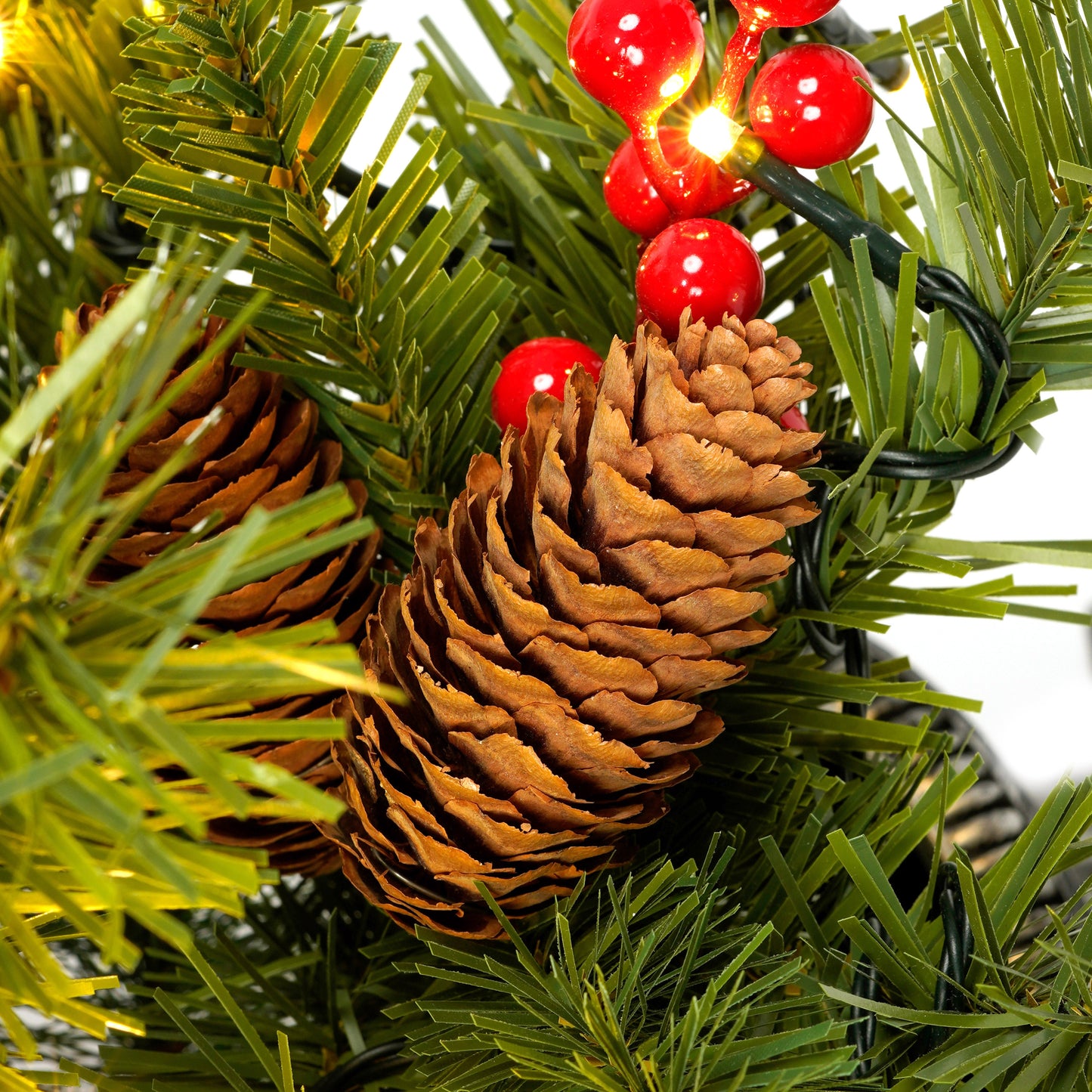 Pre-lit Xmas Tree Artificial Christmas 4-Piece Set,Garland, Wreath and Set of 2 3FT Entrance Trees X-mas with LED Lights, Christmas Tree
