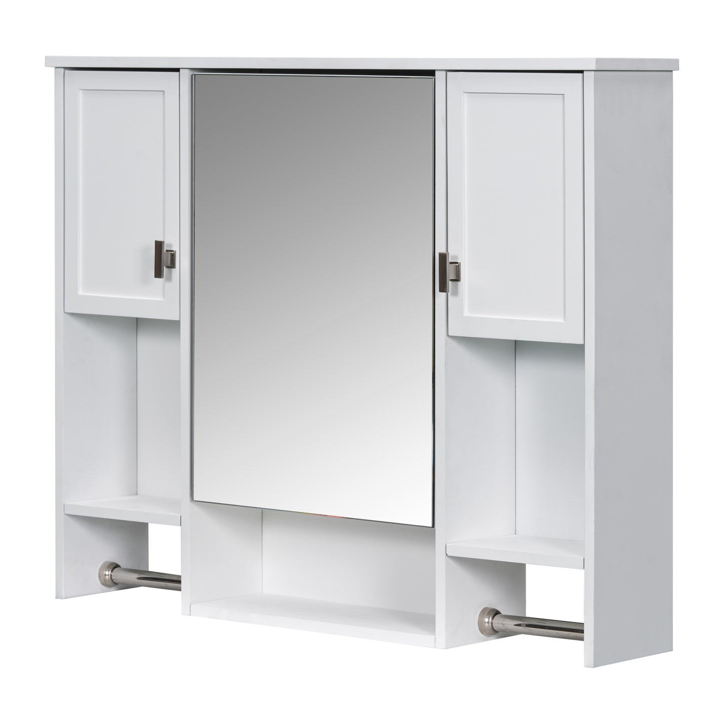 35'' x 28'' Modern Wall Mounted Bathroom Storage Cabinet, Bathroom Wall Cabinet with Mirror, Medicine Cabinet with Towels Bar