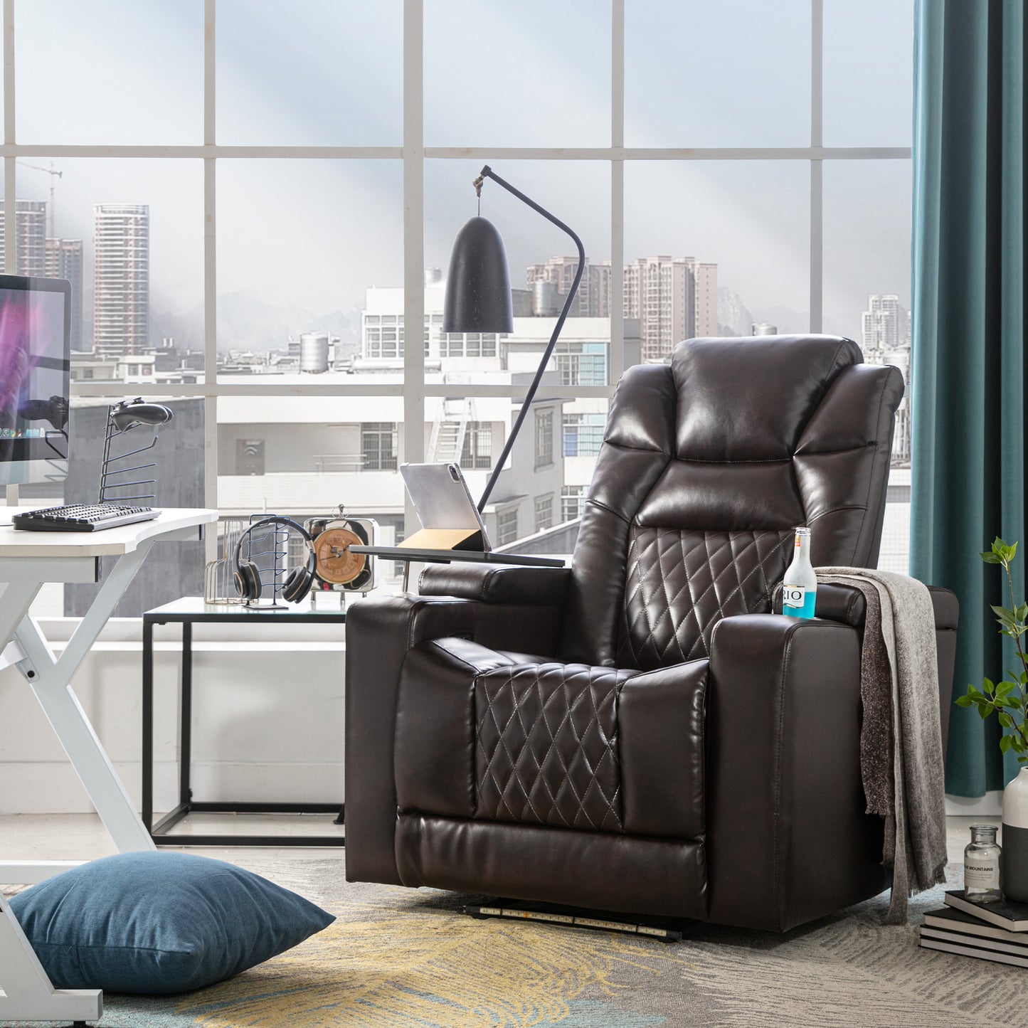 Motion Recliner with USB Charging Port and Hidden Arm Storage, Home Theater Seating with 2 Convenient Cup Holders Design and 360° Swivel Tray Table (old sku: SG000440AAA)