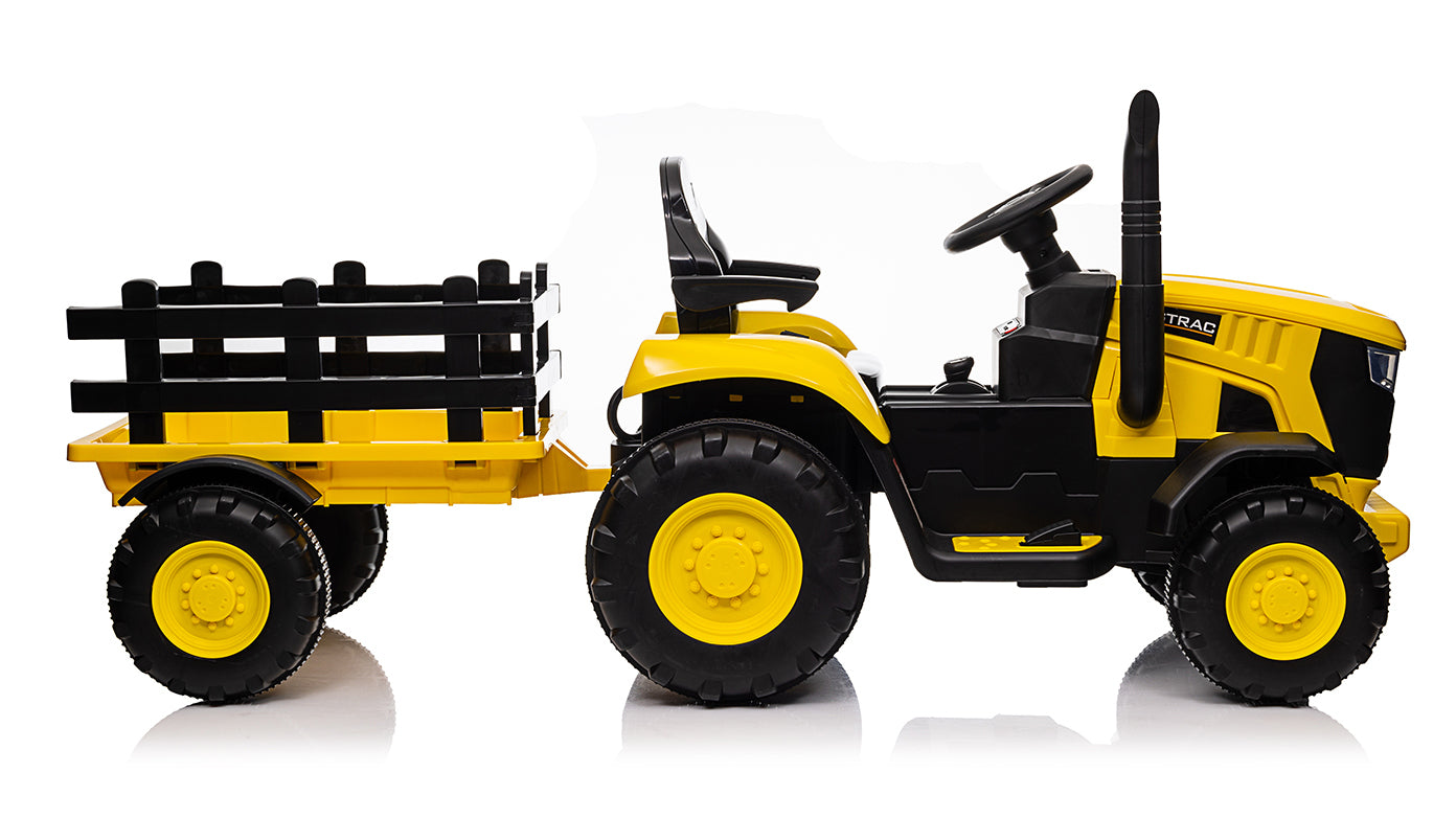 Ride on Tractor, 12 V Battery Powered Electric Vehicle Toy w/Remote Control,music, LED Lights, Removable trailer bucket, Safety Belt