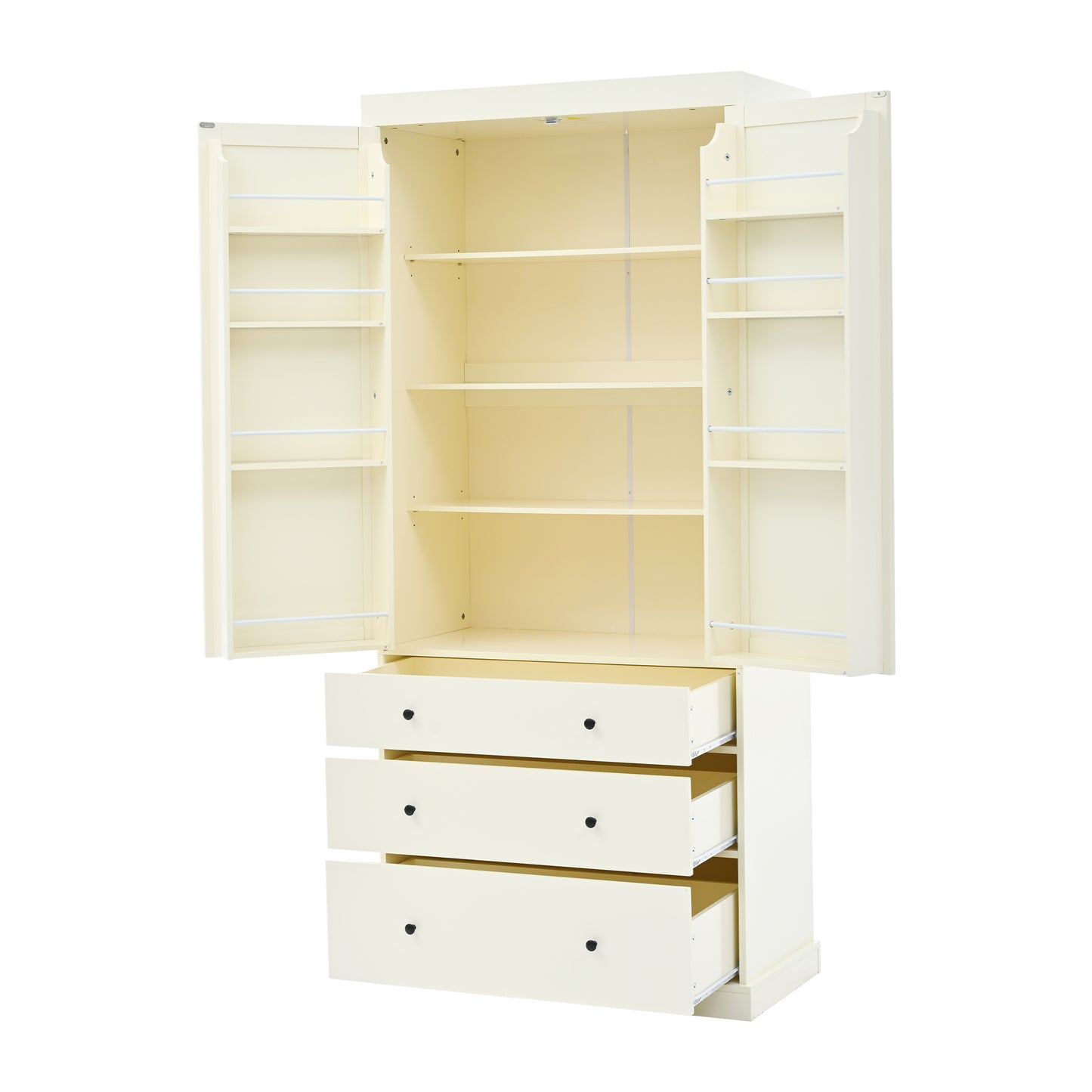 [Assembly Video Provided]TOPMAX 77inch Farmhouse Kitchen Pantry, Freestanding Tall Cupboard Storage Cabinet with 3 Adjustable Shelves, 8 Door Shelves, 3 Drawers for Kitchen, Dining Room, Cream