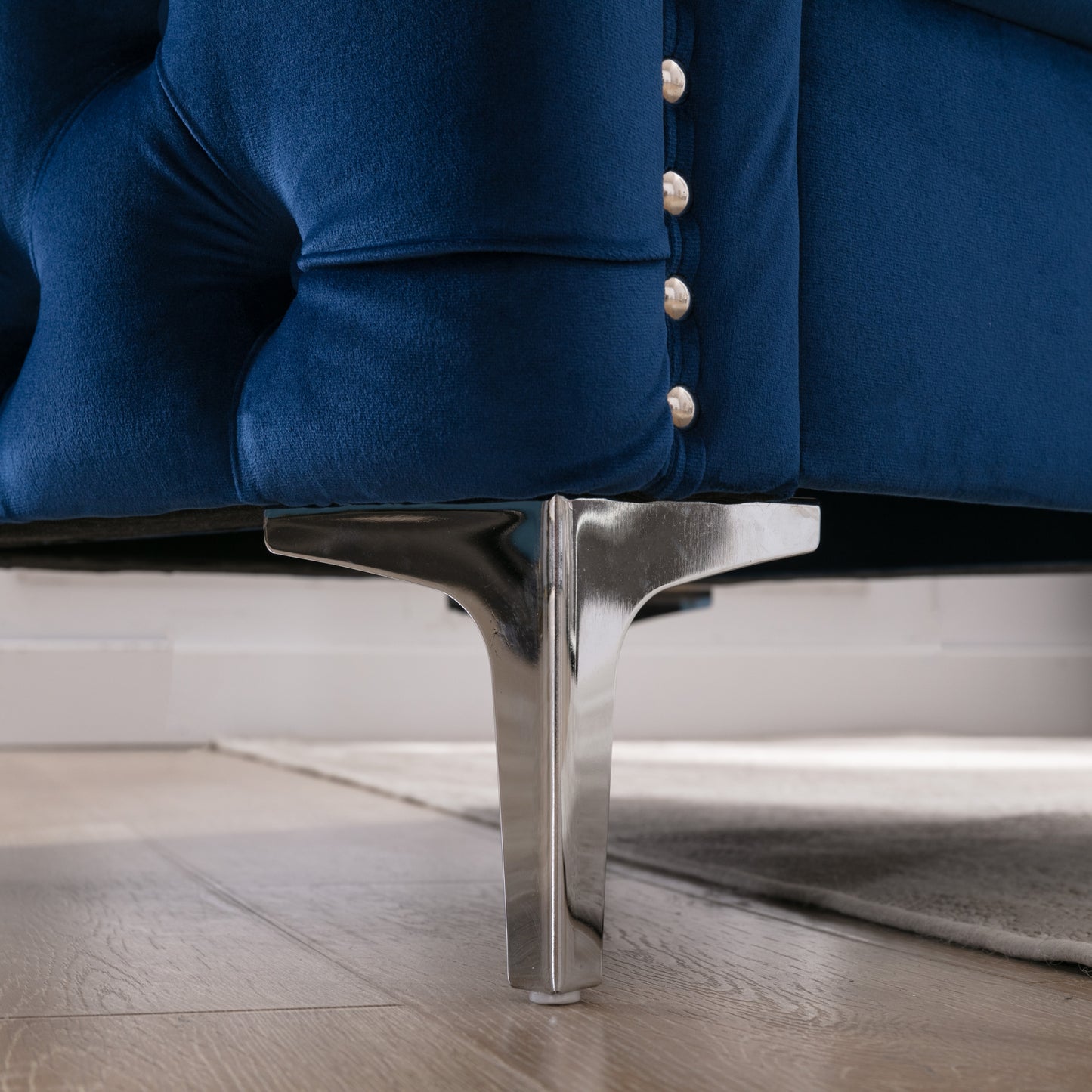 Modern Velvet Armchair Tufted Button Accent Chair Club Chair with Steel Legs for Living Room Bedroom,Navy