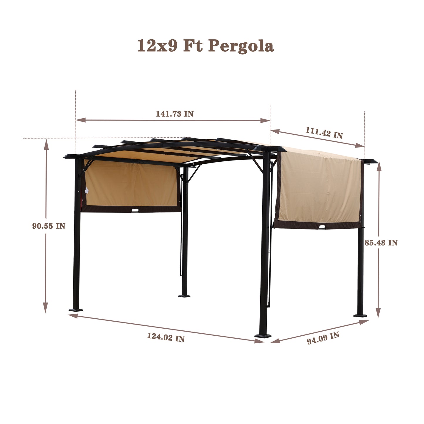 12 x 9 Ft Outdoor Pergola Patio Gazebo,Retractable Shade Canopy,Steel  Frame Grape Gazebo,Sunshelter Pergola for Gardens,Terraces,Backyard-Beige Same as W419S00017